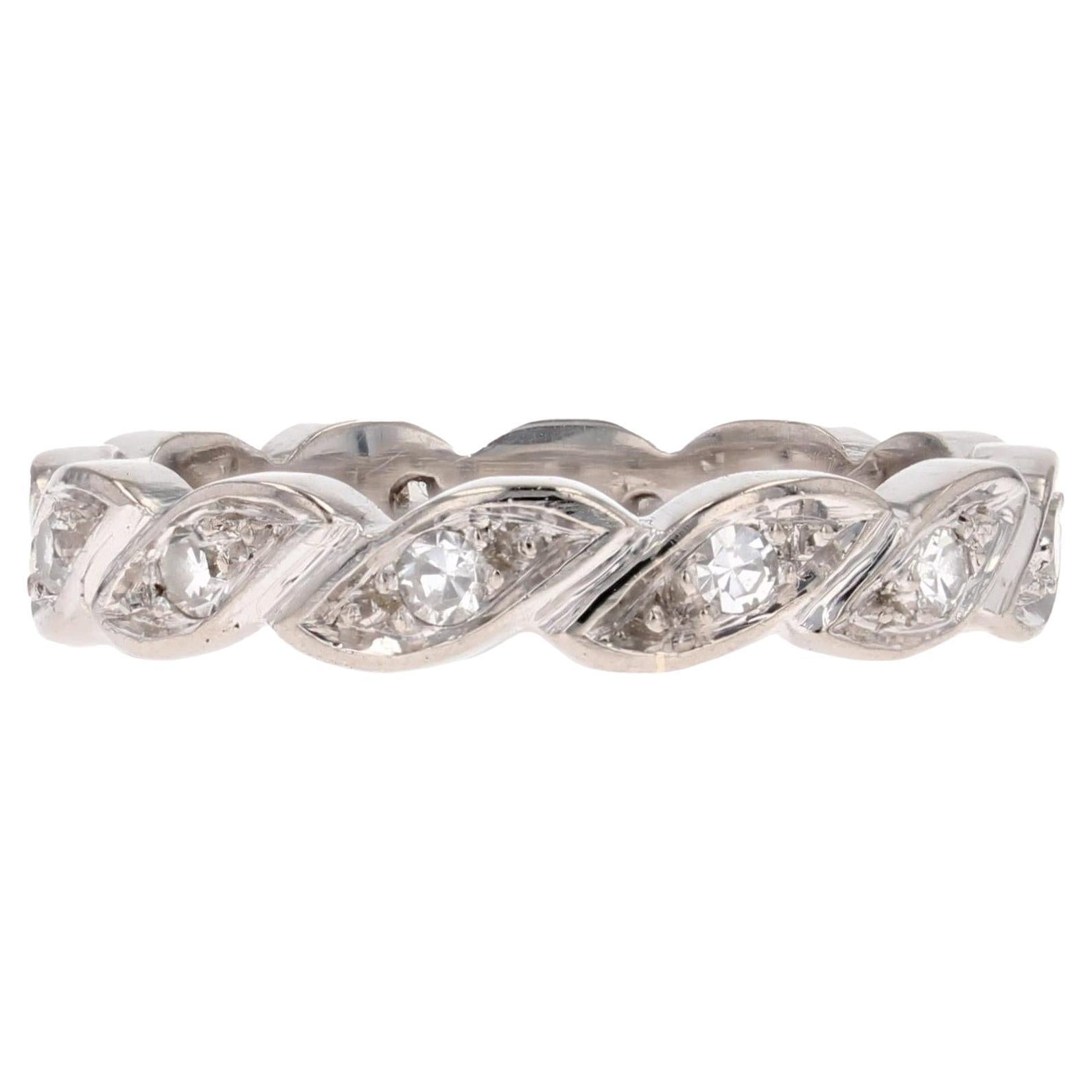 Bague de mariage feuille moderne en or blanc 18 carats avec diamants
