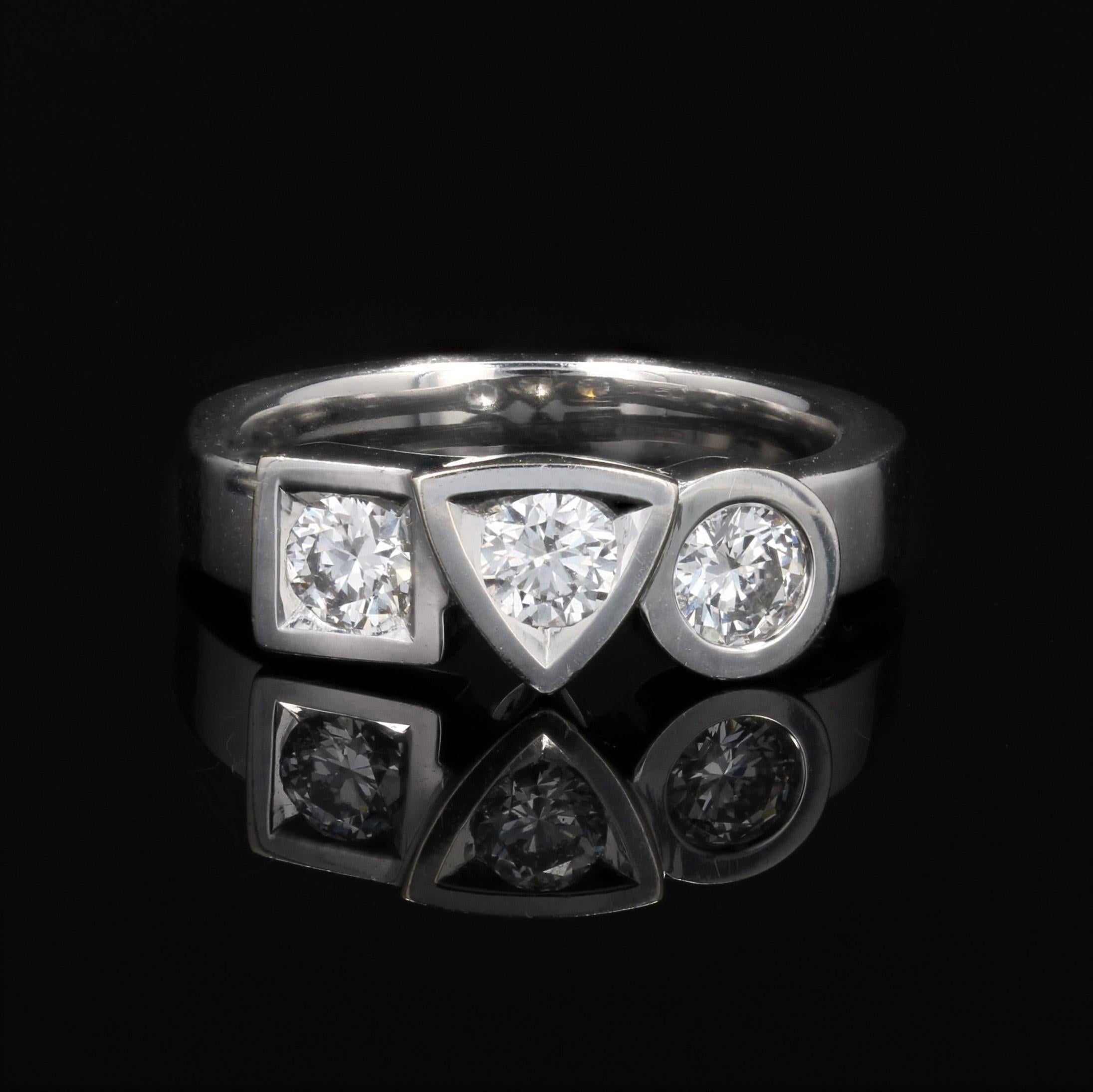 Modern Diamonds 18 Karat White Gold Tournaire Alchemy Trilogy Ring For Sale 2