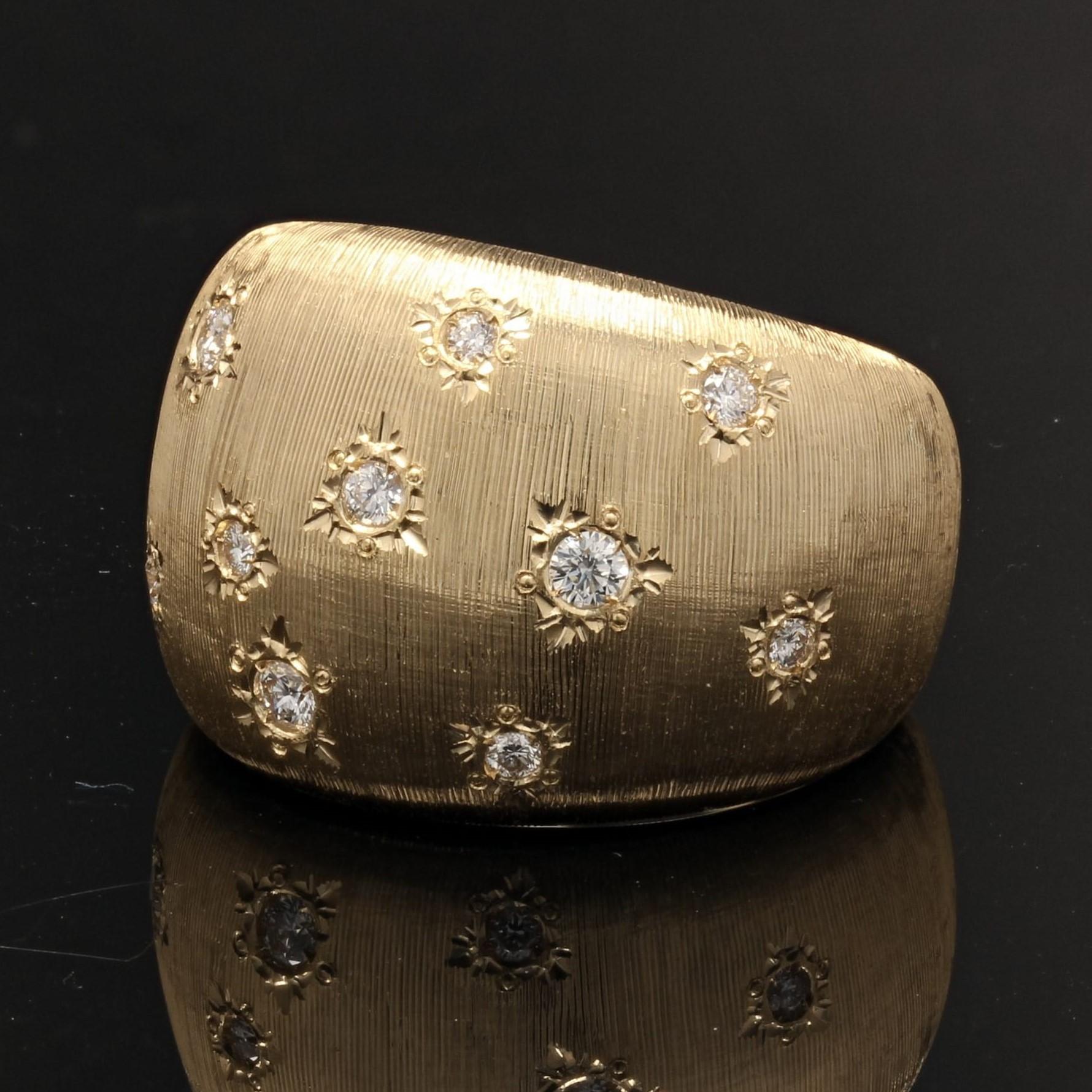 Women's Modern Diamonds 18 Karat Yellow Gold Satin Finish Bangle Ring For Sale