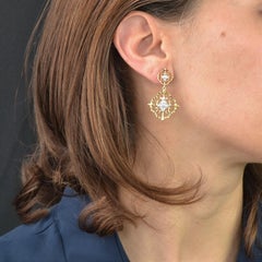 Modern Diamonds 18 Karat Yellow White Arabesque Dangle Earrings