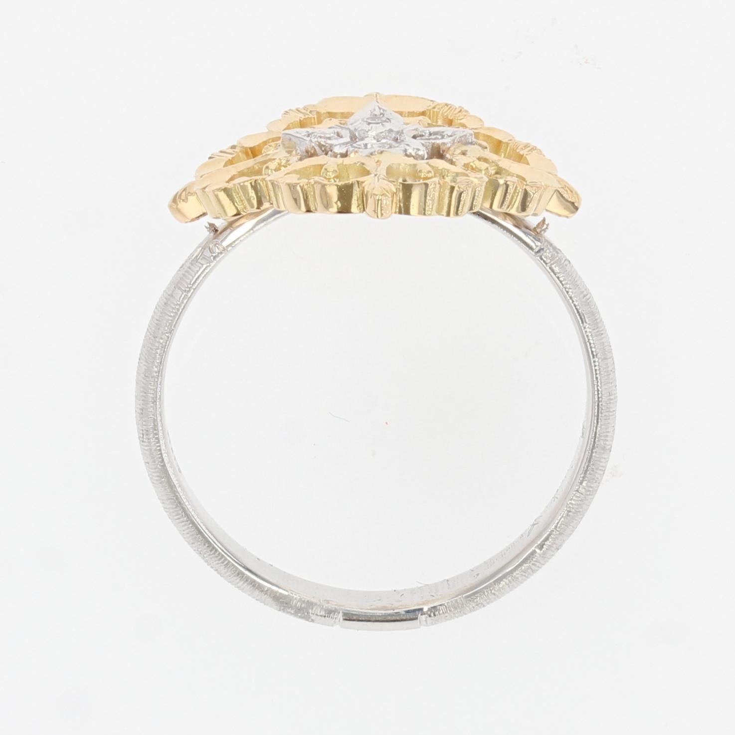 Modern Diamonds 18 Karat Yellow White Arabesque Ring Large Model For Sale 6