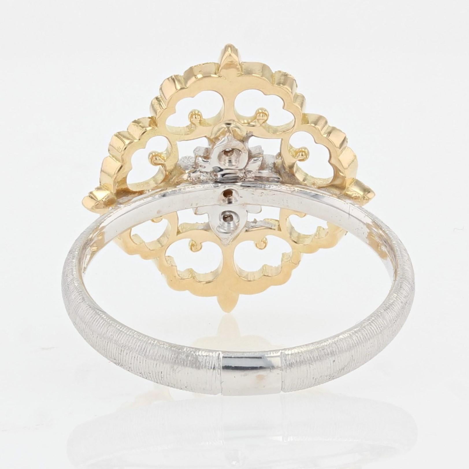 Modern Diamonds 18 Karat Yellow White Arabesque Ring Large Model For Sale 7