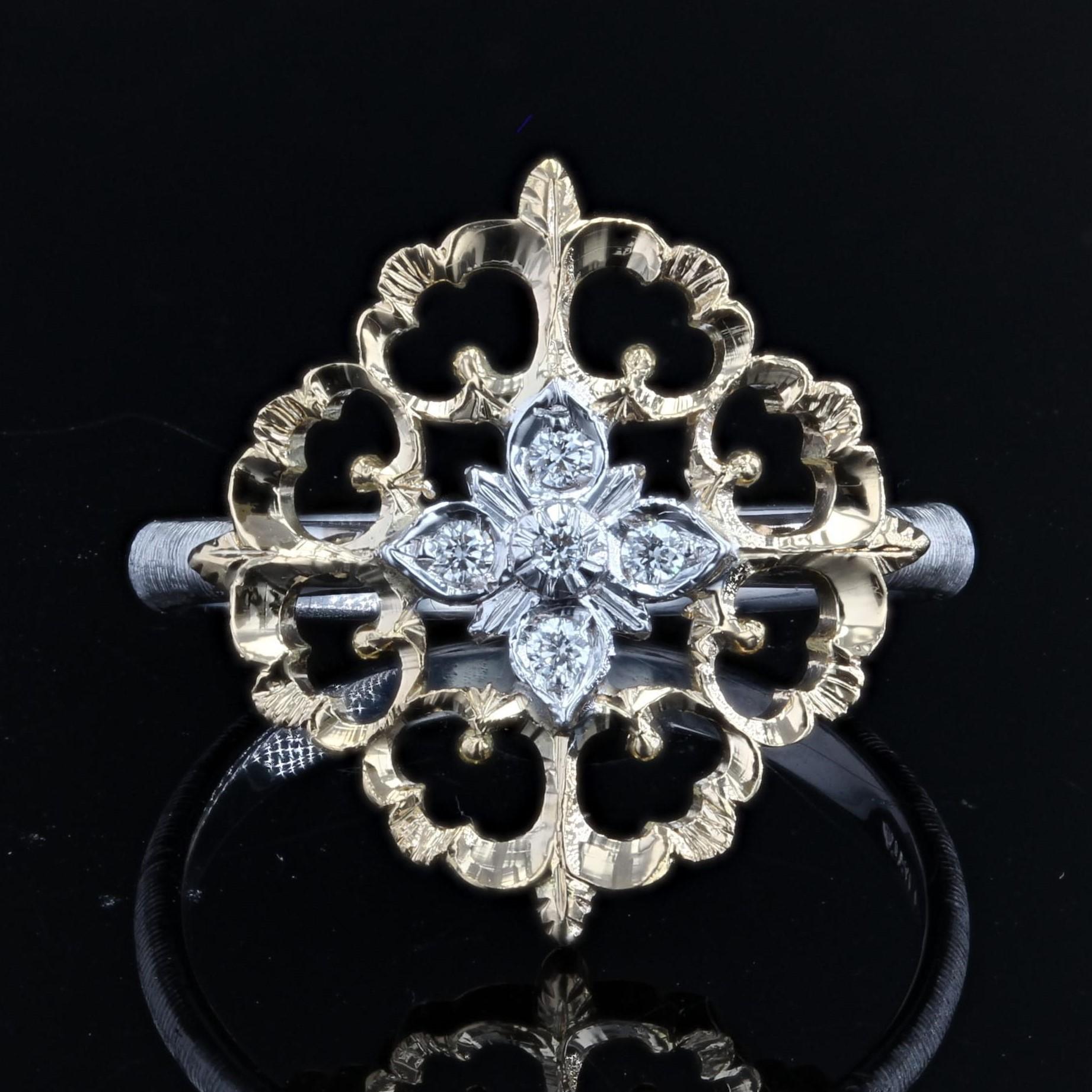 Brilliant Cut Modern Diamonds 18 Karat Yellow White Arabesque Ring Large Model For Sale