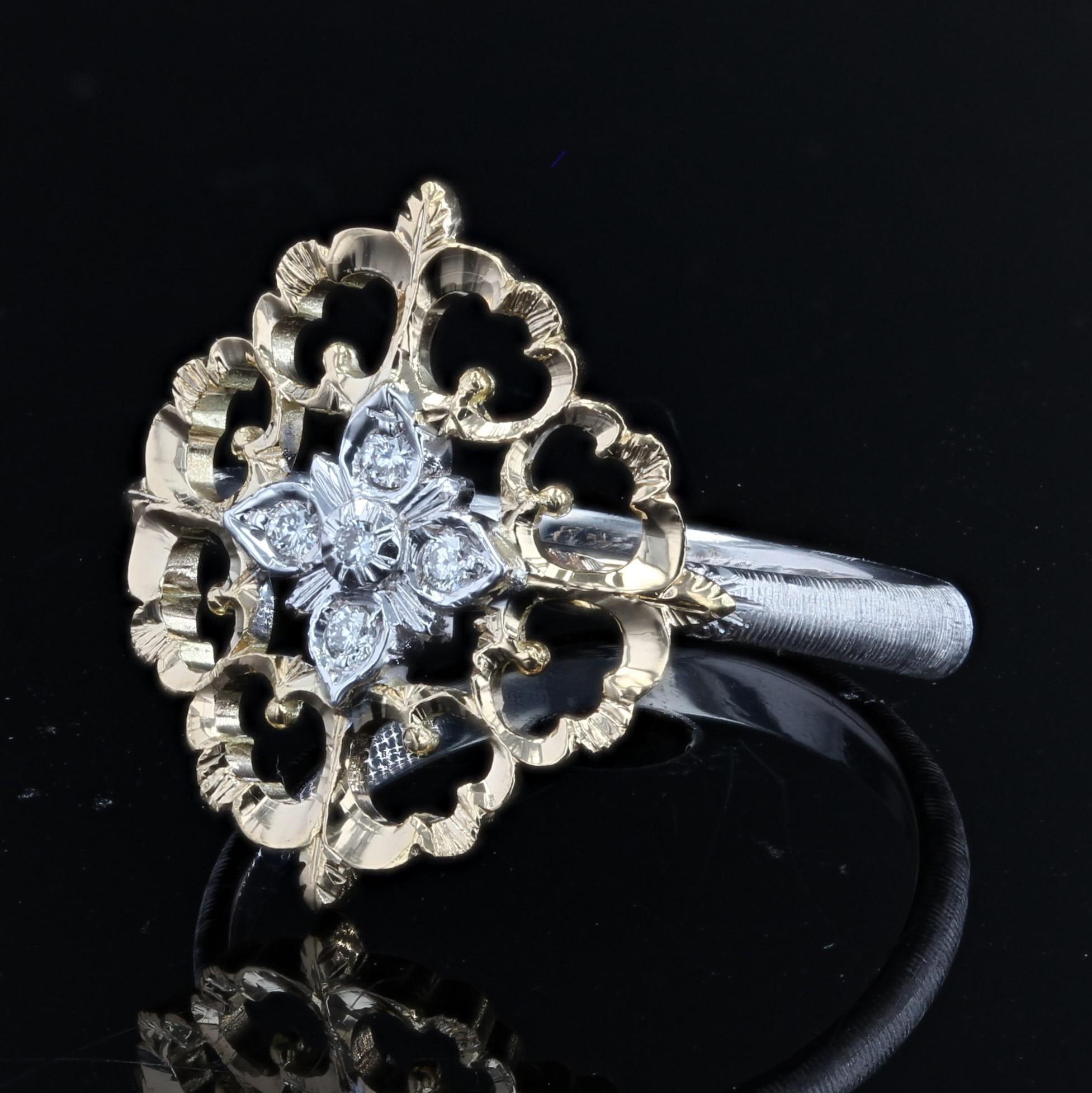 Women's Modern Diamonds 18 Karat Yellow White Arabesque Ring Large Model For Sale