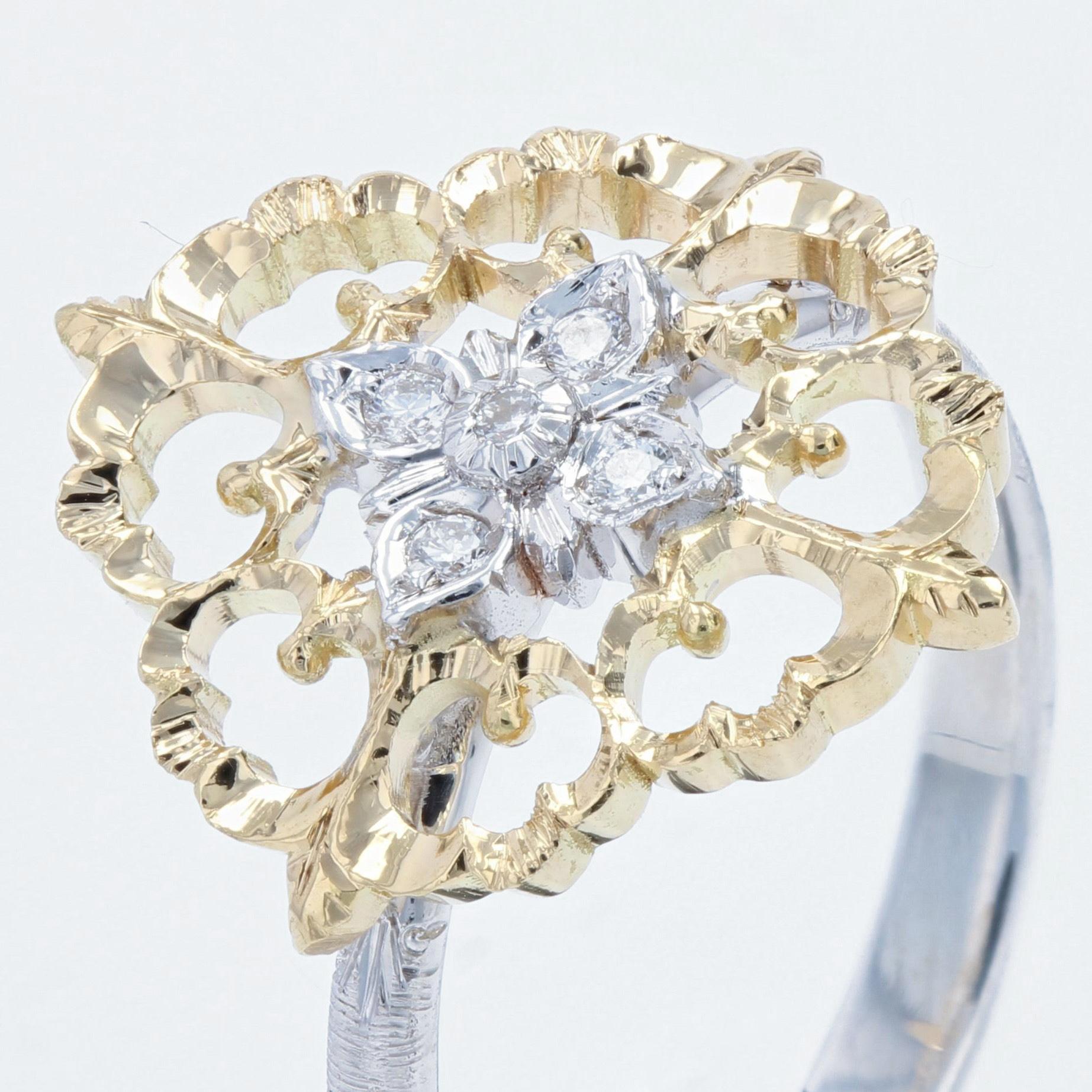 Modern Diamonds 18 Karat Yellow White Arabesque Ring Large Model For Sale 3