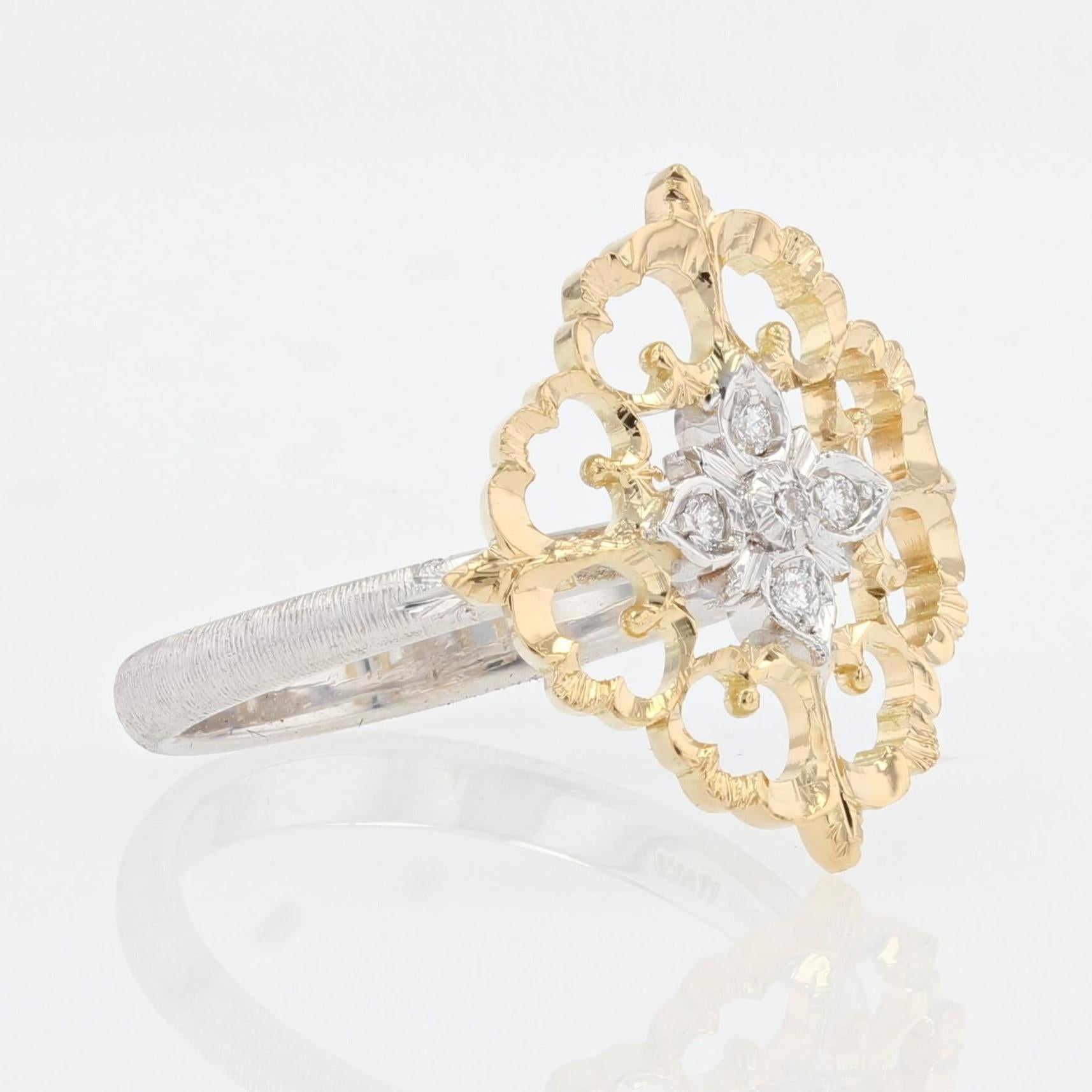 Modern Diamonds 18 Karat Yellow White Arabesque Ring Large Model For Sale 4