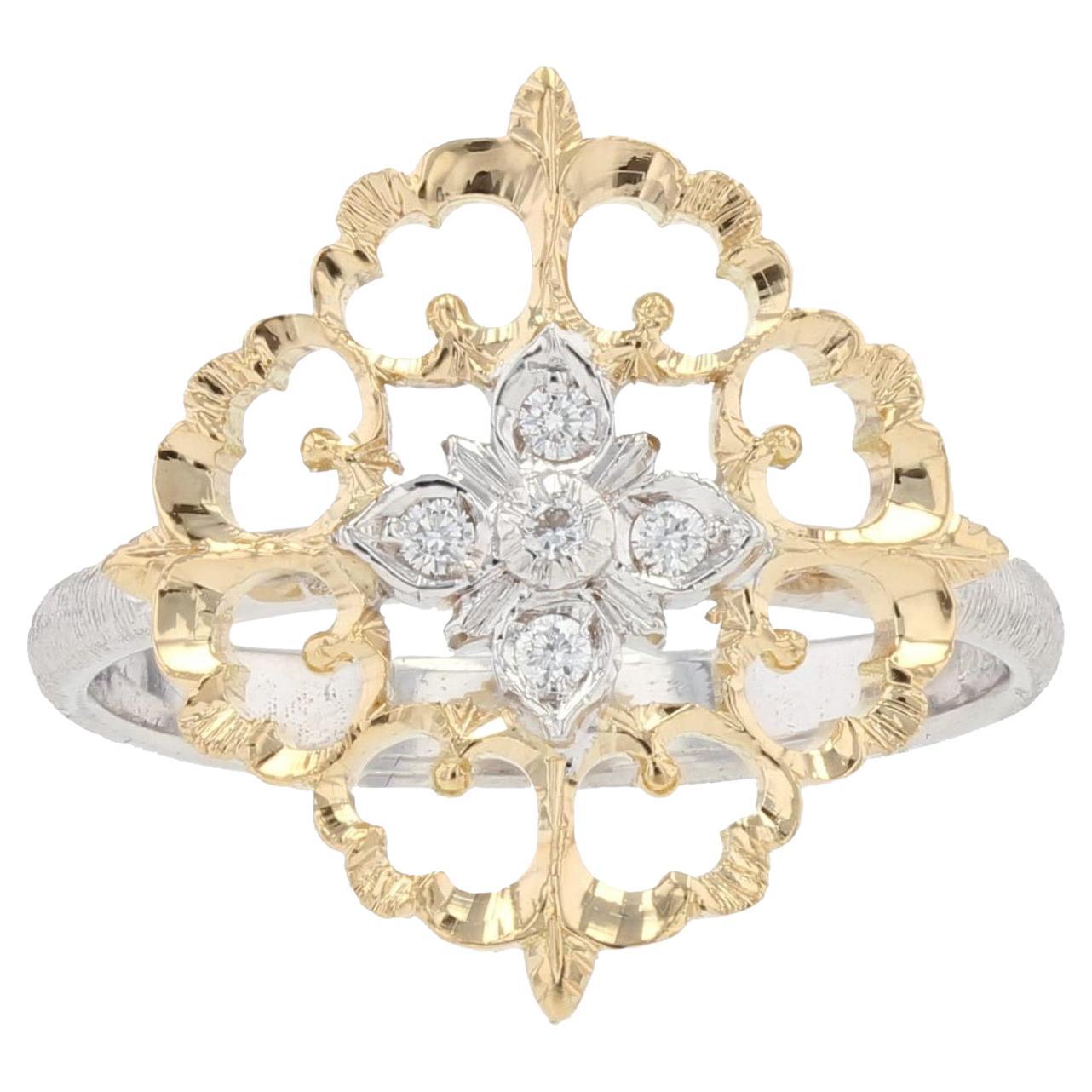 Grande bague arabesque moderne en or jaune et blanc 18 carats avec diamants, grand modèle