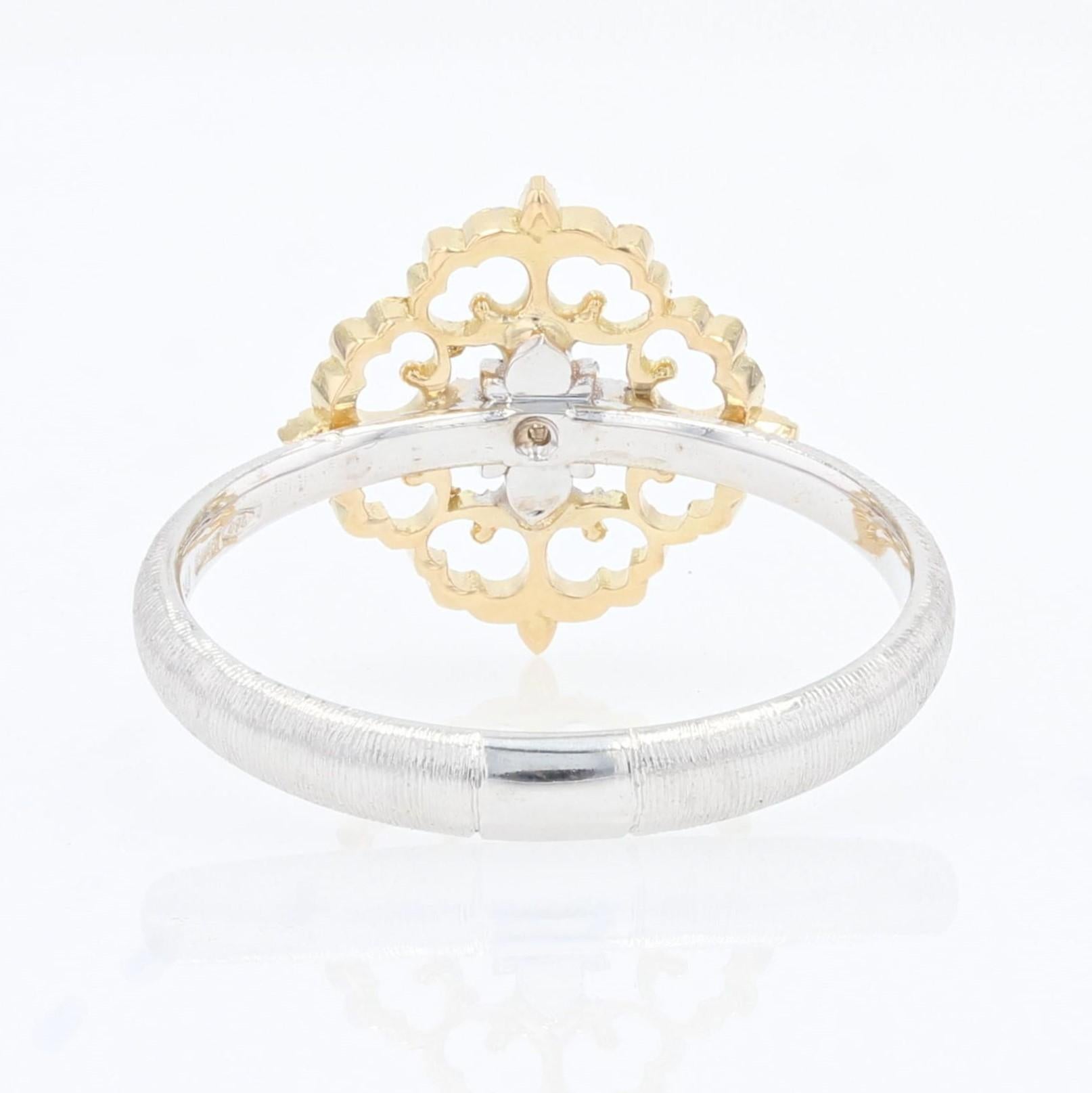 Petit modèle de bague arabesque moderne en or jaune et blanc 18 carats avec diamants en vente 6