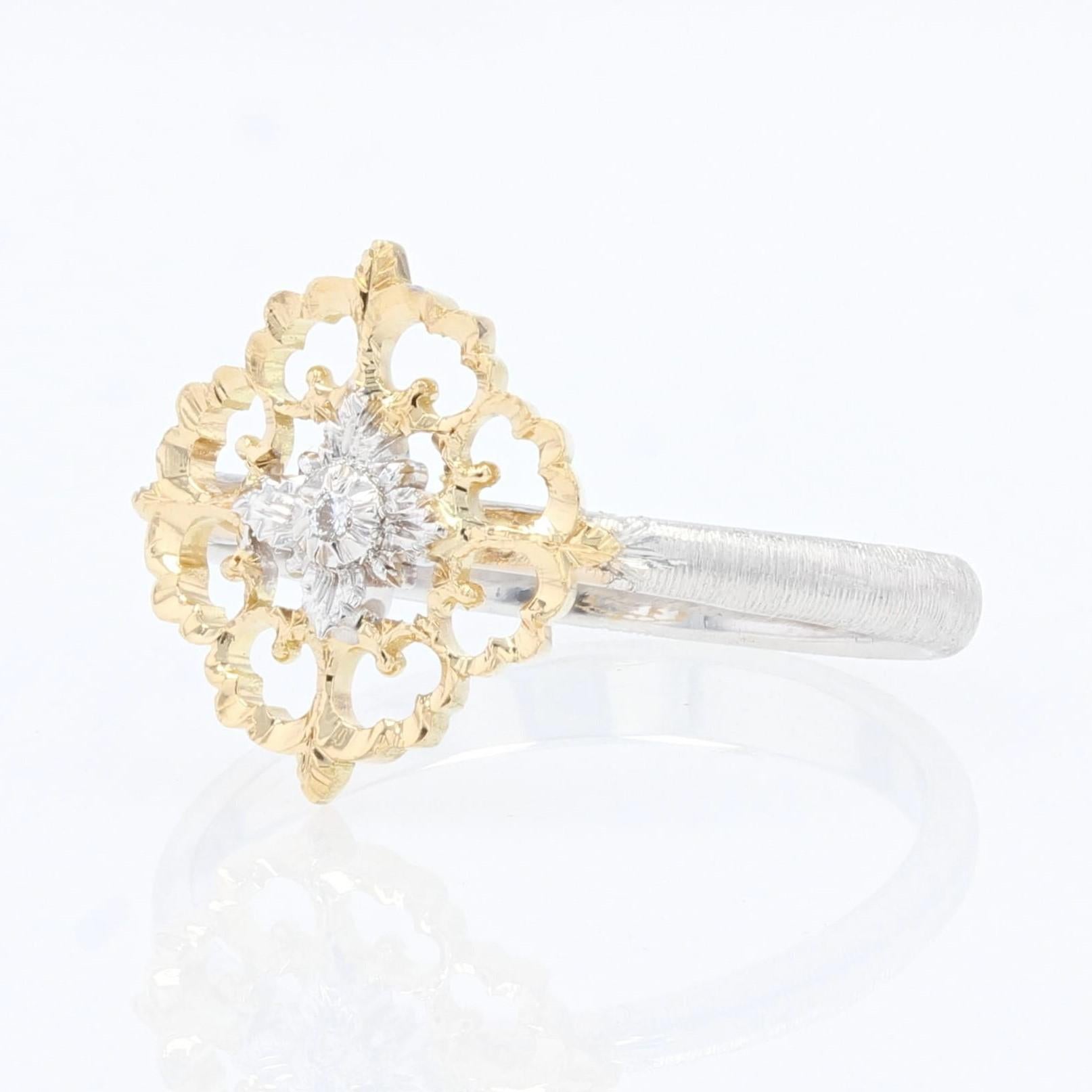Petit modèle de bague arabesque moderne en or jaune et blanc 18 carats avec diamants en vente 1