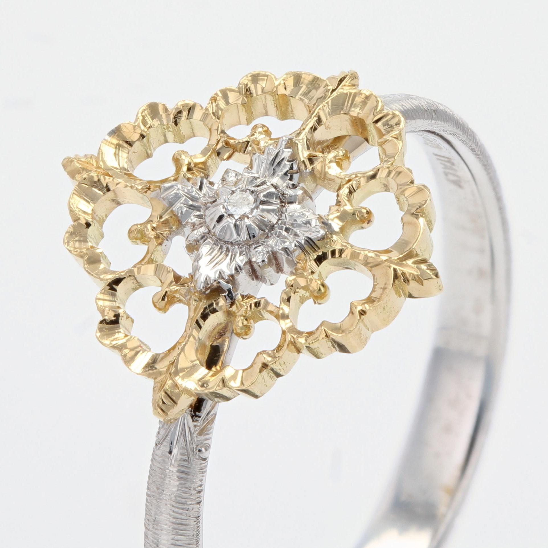 Petit modèle de bague arabesque moderne en or jaune et blanc 18 carats avec diamants en vente 2