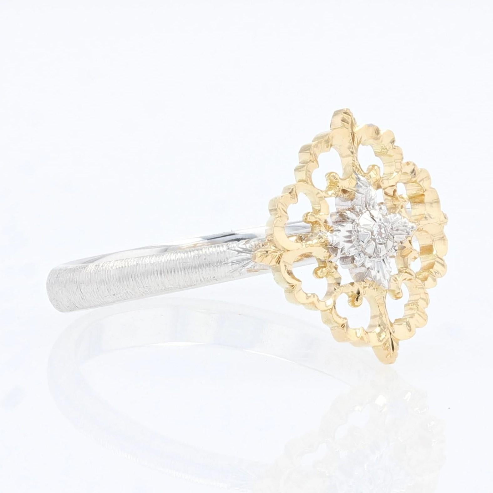 Petit modèle de bague arabesque moderne en or jaune et blanc 18 carats avec diamants en vente 3