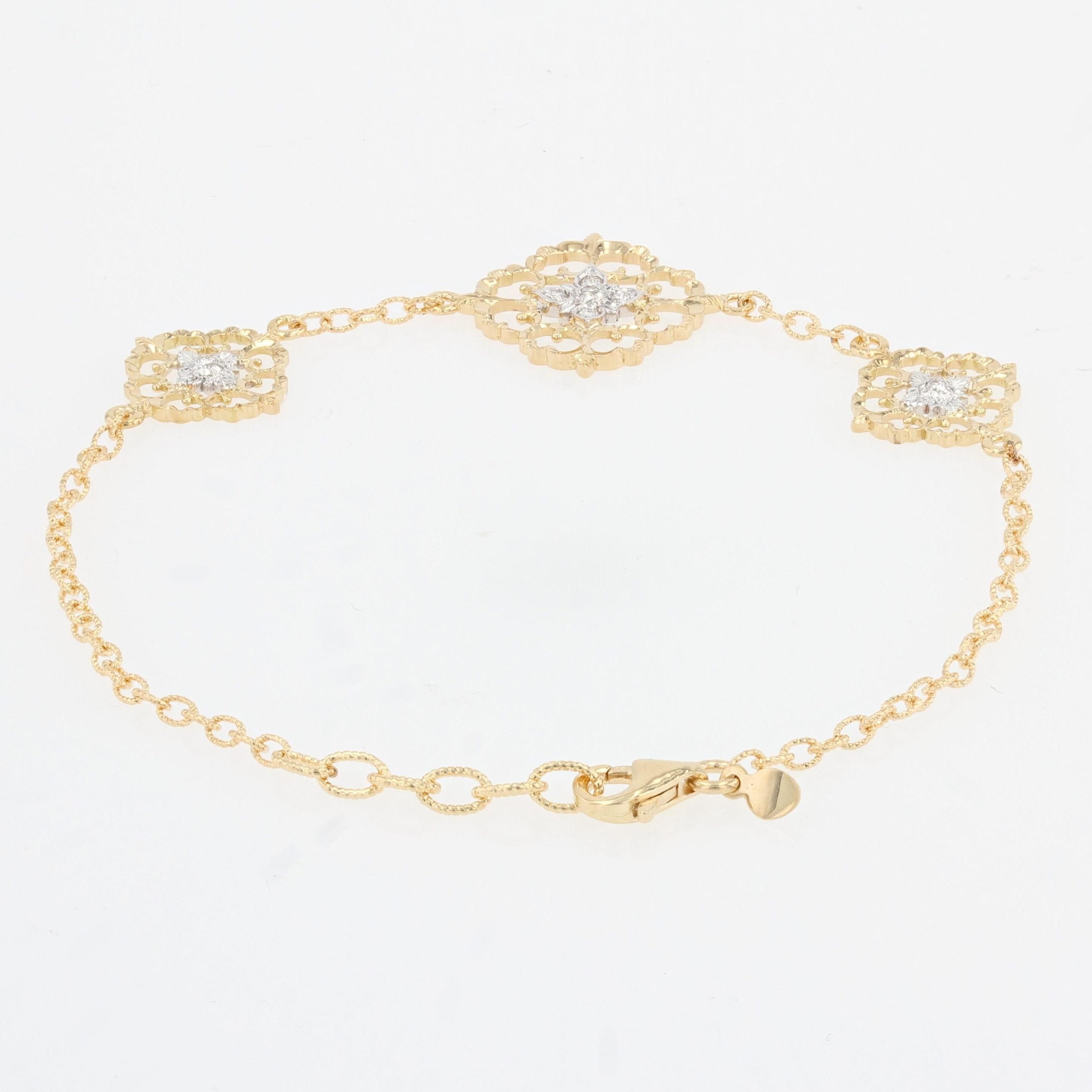 Modern Diamonds 18 Karat Yellow White Gold Arabesque Bracelet For Sale 2