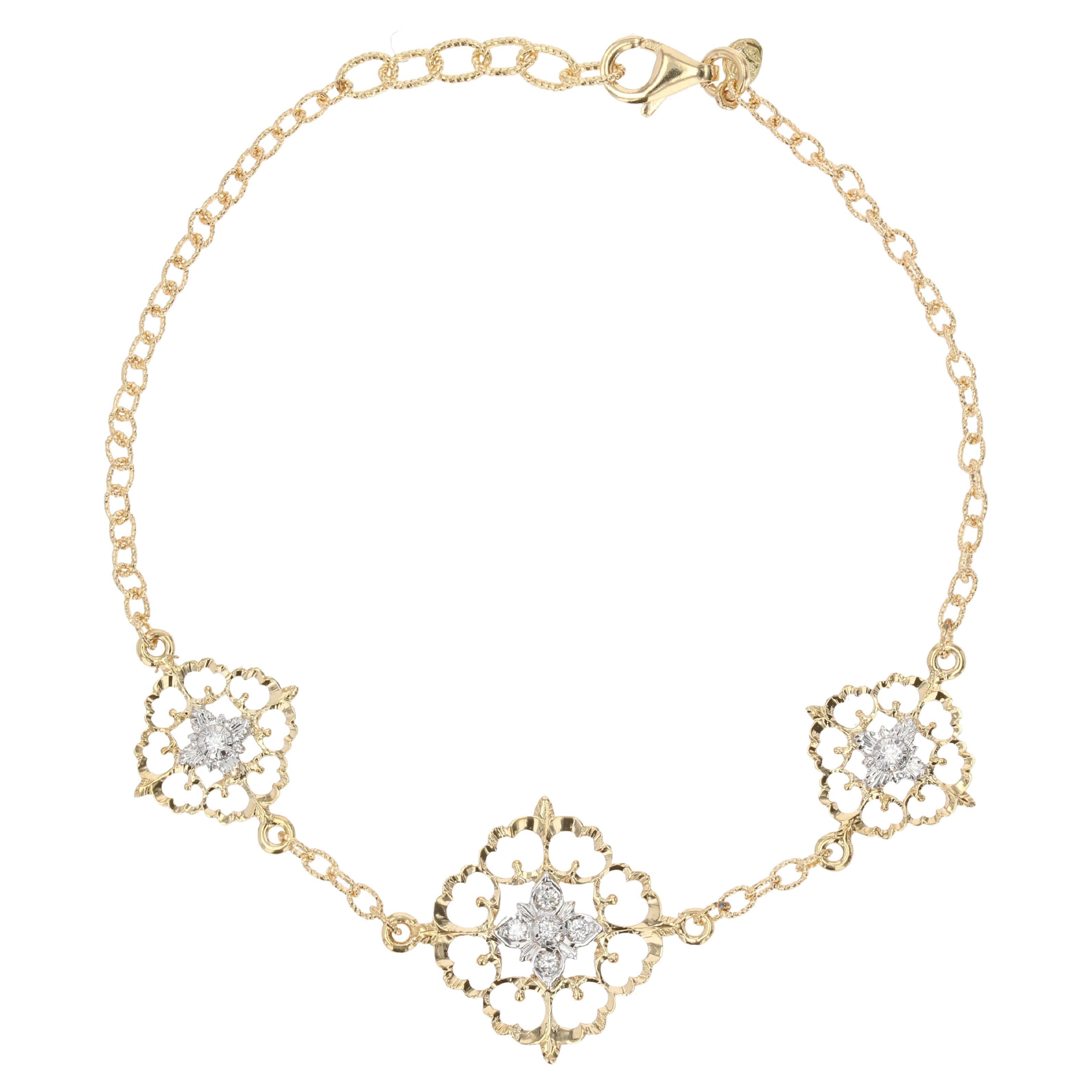 Bracelet arabesque moderne en or jaune et blanc 18 carats avec diamants en vente