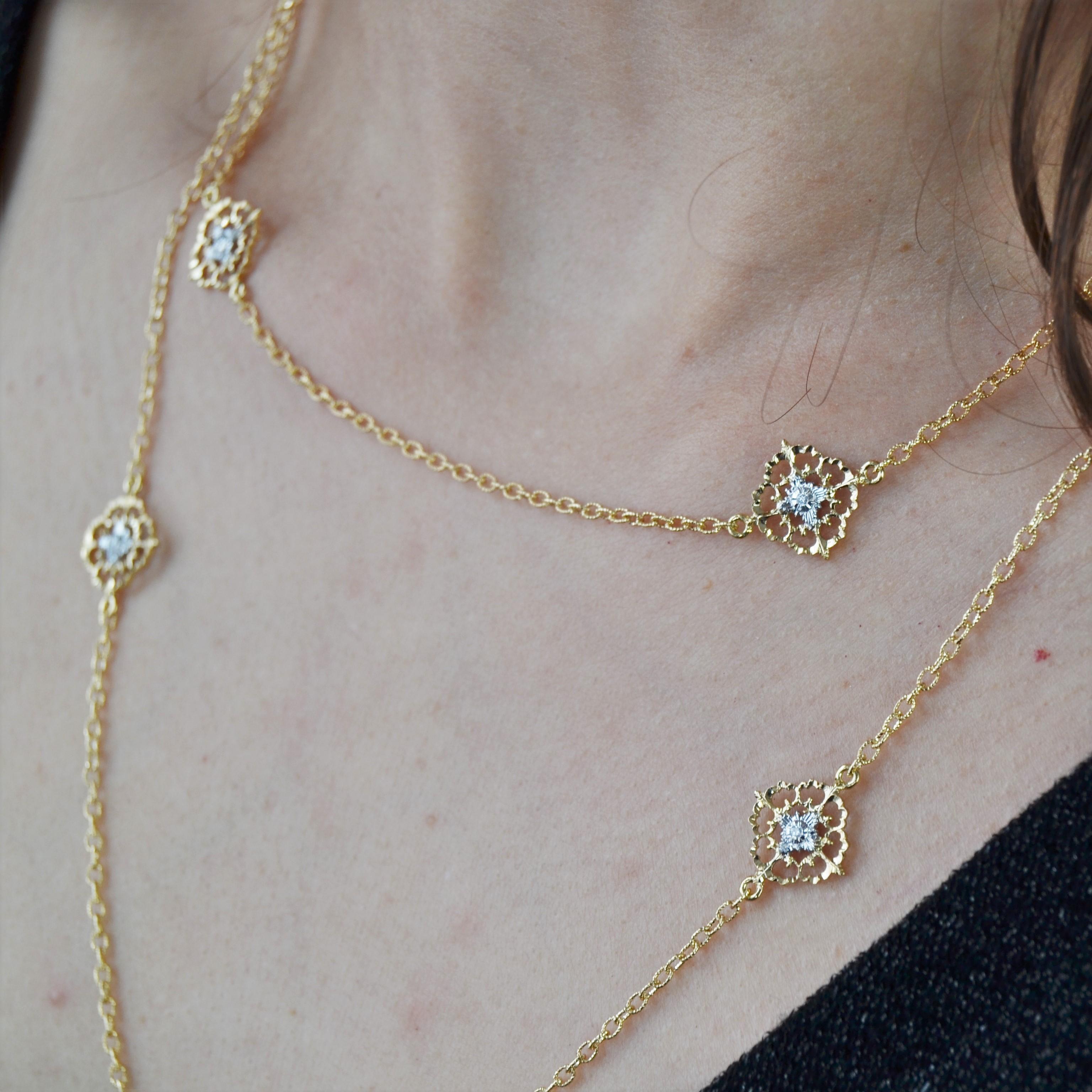 Modern Diamonds 18 Karat Yellow White Gold Arabesque Long Necklace For Sale 6