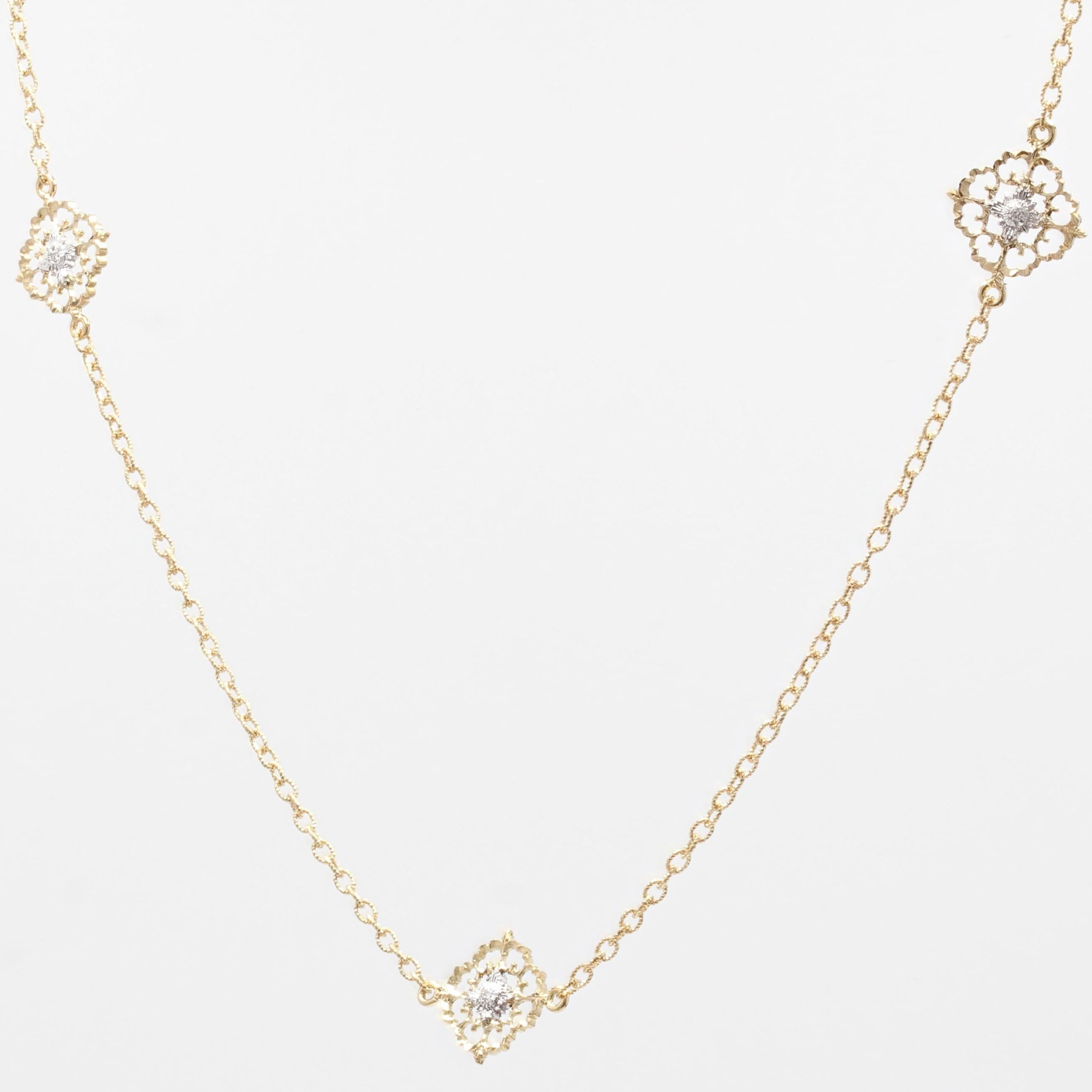 Modern Diamonds 18 Karat Yellow White Gold Arabesque Long Necklace For Sale 7