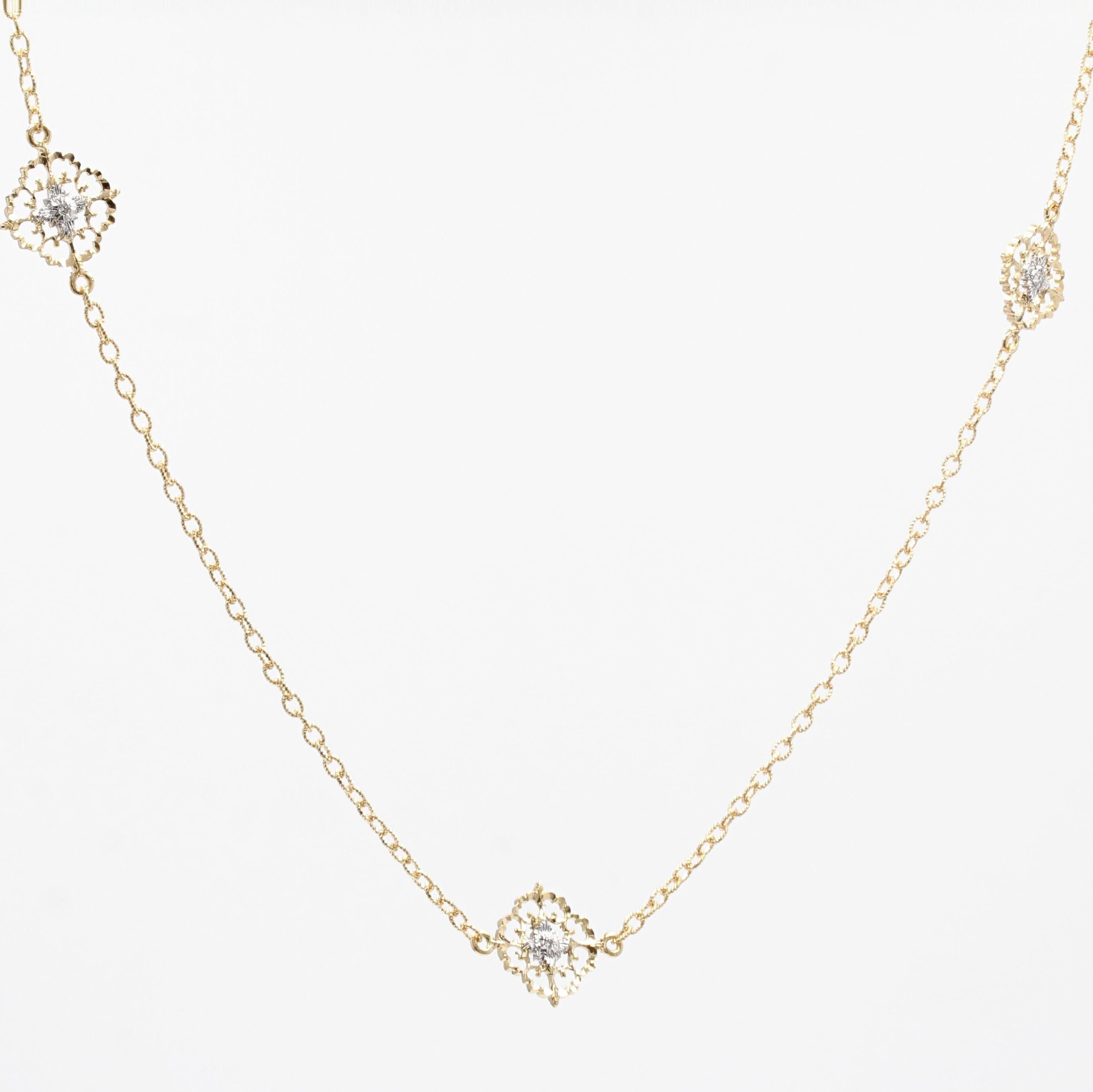 Modern Diamonds 18 Karat Yellow White Gold Arabesque Long Necklace For Sale 8