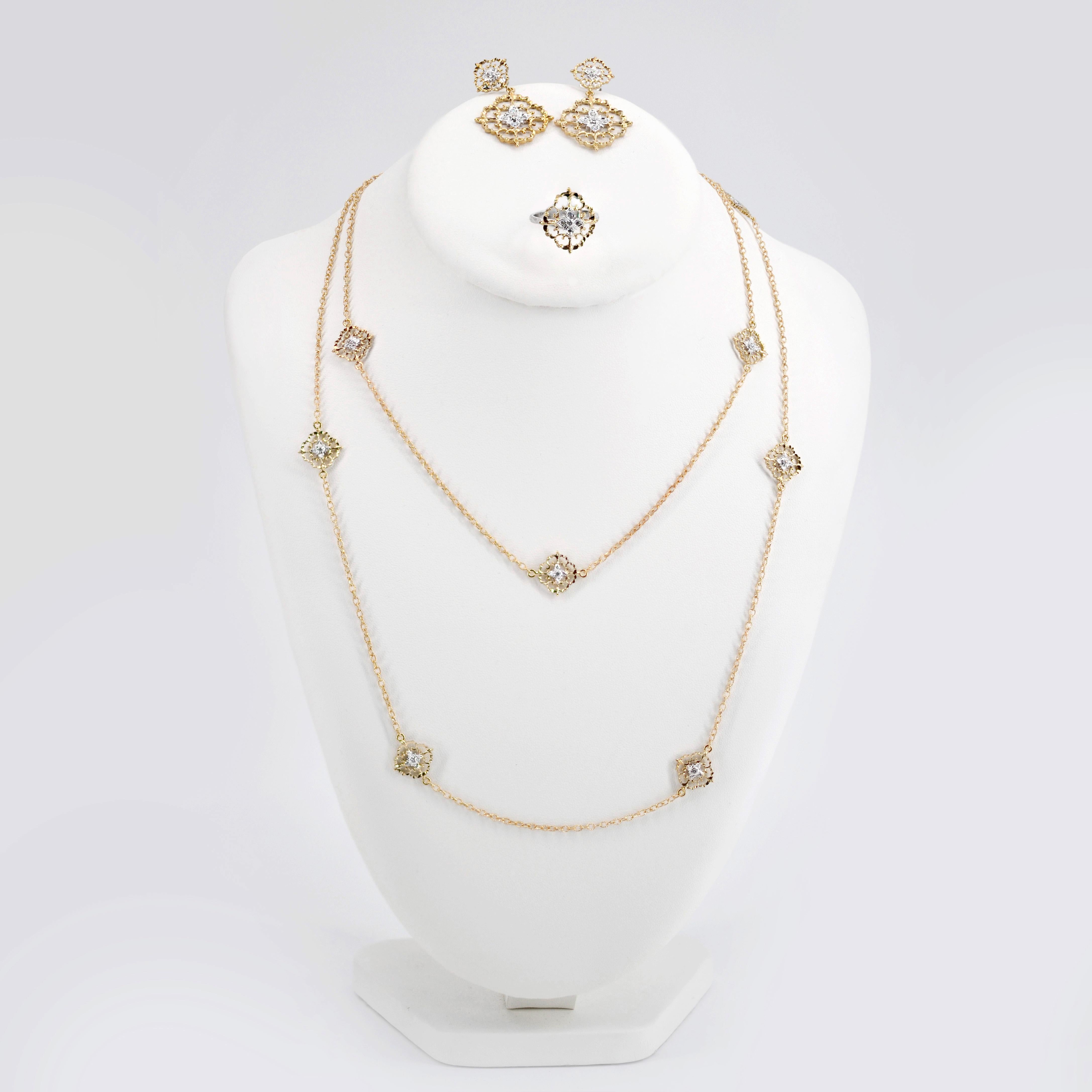Modern Diamonds 18 Karat Yellow White Gold Arabesque Long Necklace For Sale 9