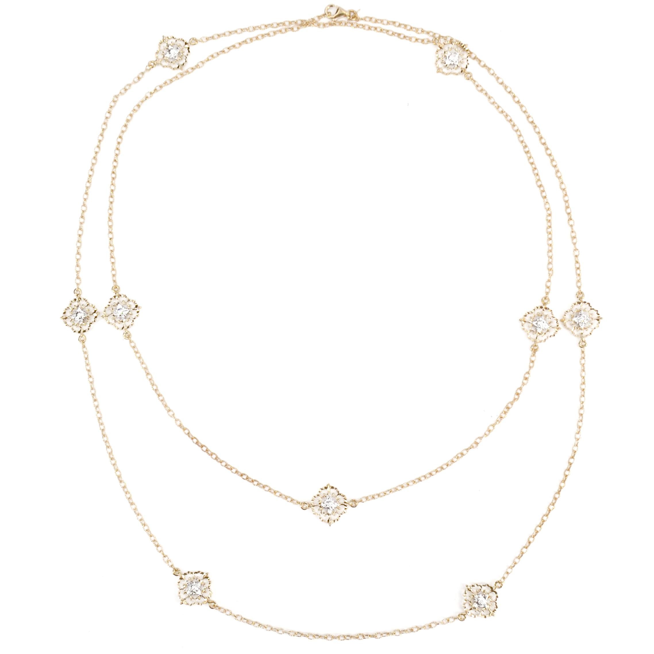 Moderne arabische lange Halskette mit Diamanten aus 18 Karat Gelb-Weißgold (Brillantschliff) im Angebot