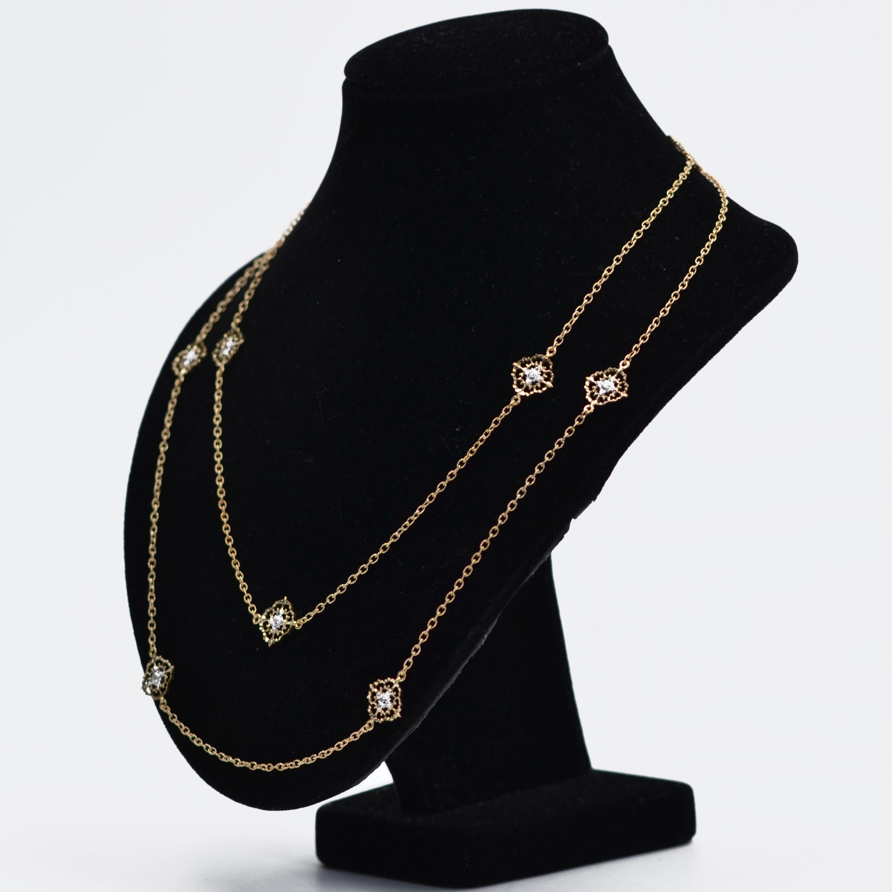 Moderne arabische lange Halskette mit Diamanten aus 18 Karat Gelb-Weißgold Damen im Angebot