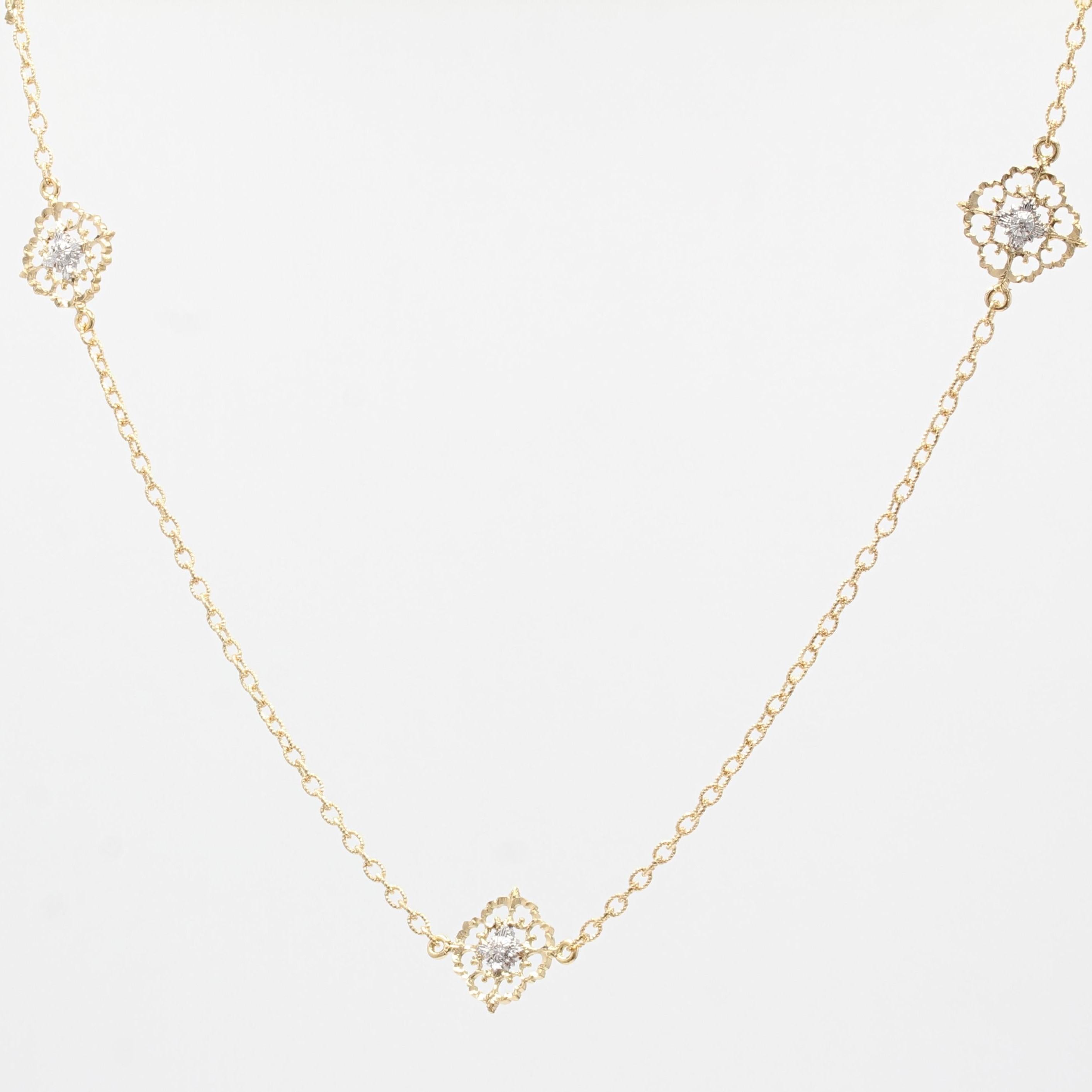 Collier long arabesque en or jaune et blanc 18 carats avec diamants moderne Pour femmes en vente
