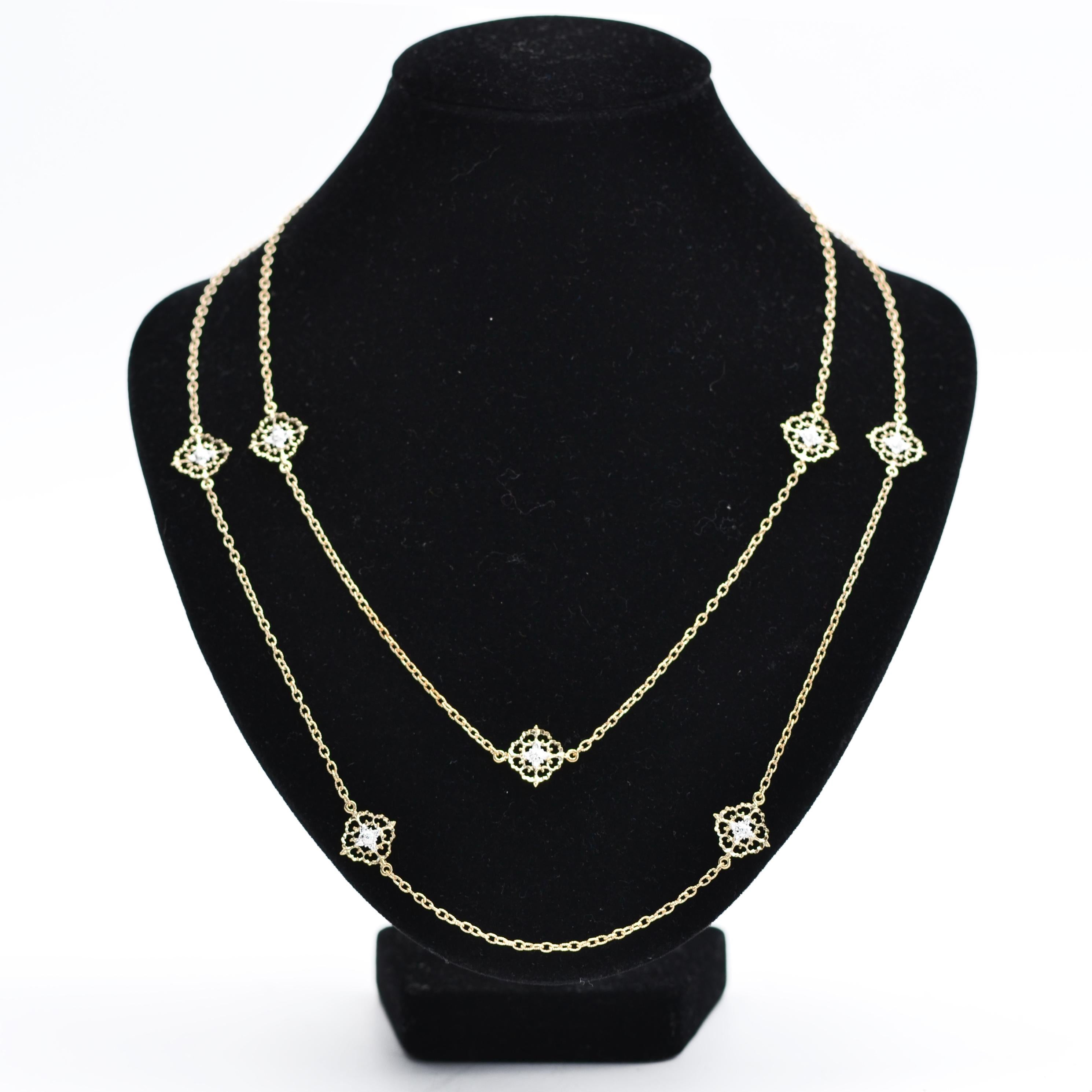 Modern Diamonds 18 Karat Yellow White Gold Arabesque Long Necklace For Sale 1