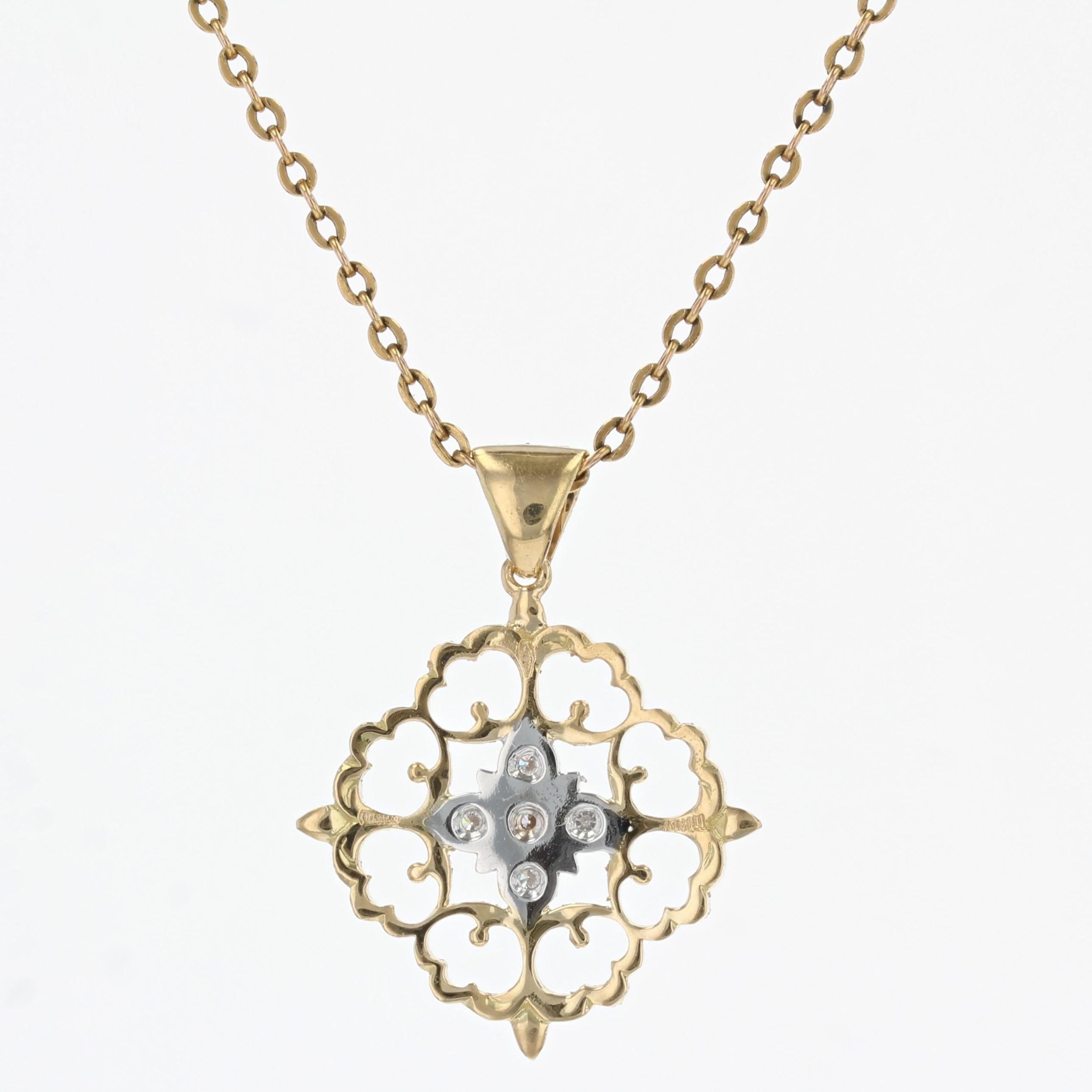 Modern Diamonds 18 Karat Yellow White Gold Arabesque Pendant In New Condition For Sale In Poitiers, FR