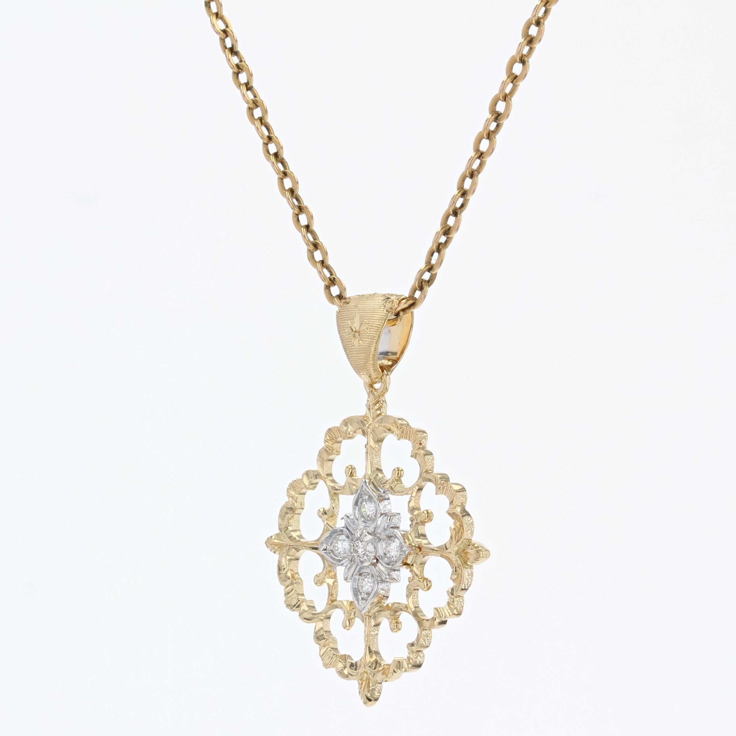 Modern Diamonds 18 Karat Yellow White Gold Arabesque Pendant For Sale 1