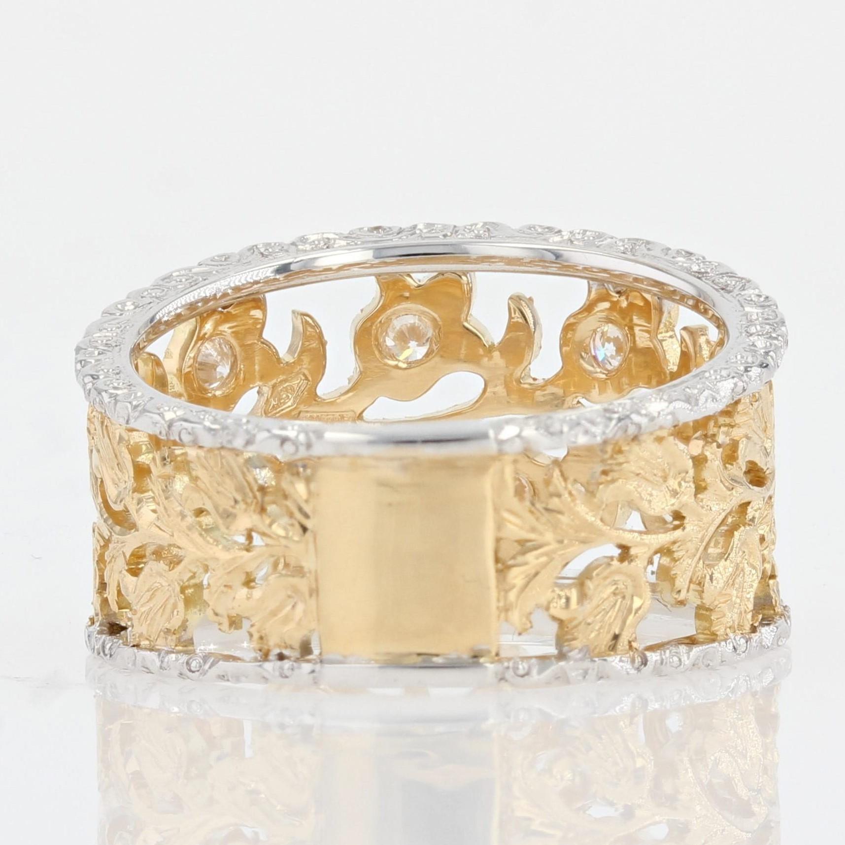 Modern Diamonds 18 Karat Yellow White Gold Floral Band Ring For Sale 8
