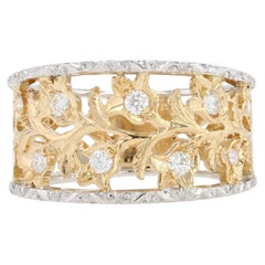 Modern Diamonds 18 Karat Yellow White Gold Floral Band Ring