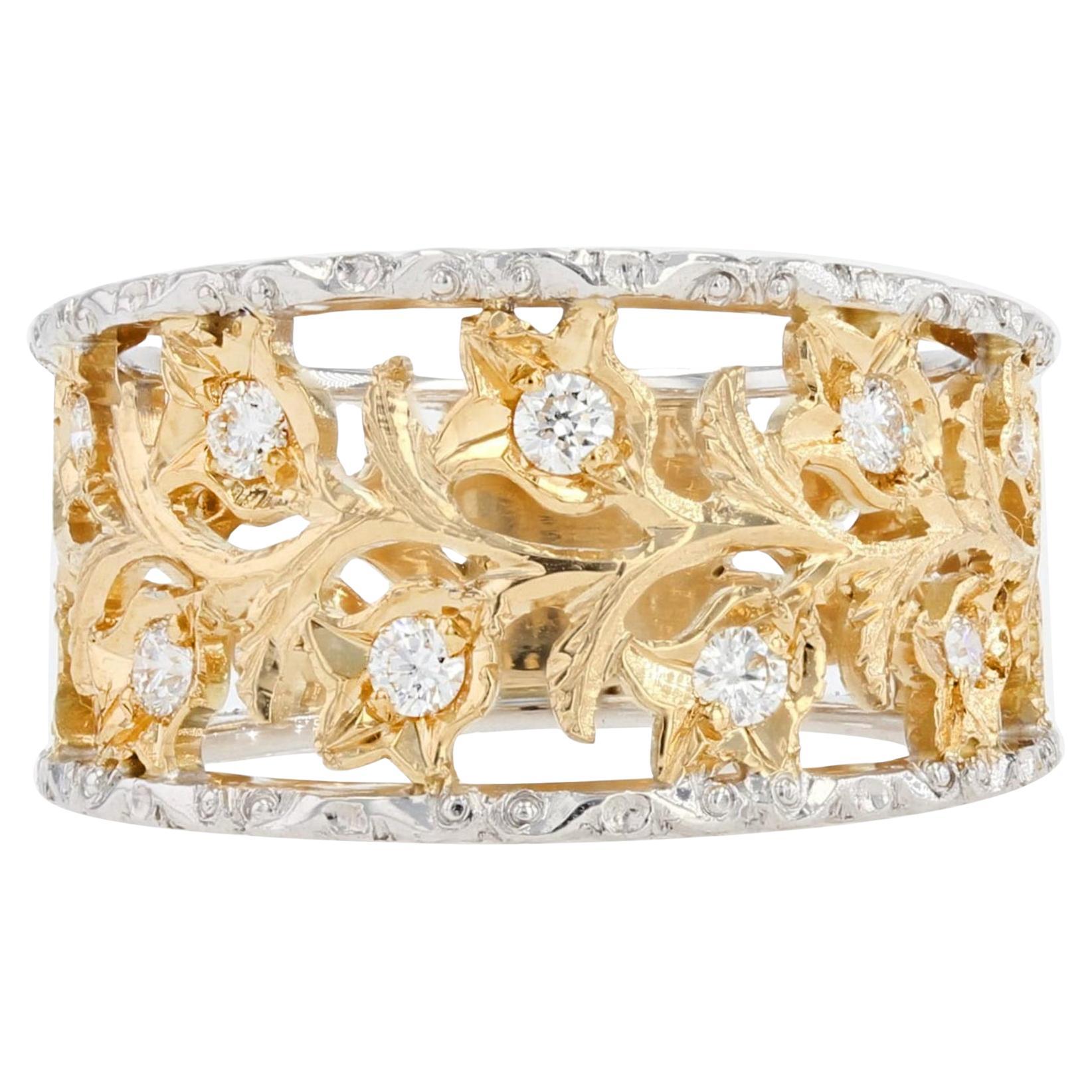 Modern Diamonds 18 Karat Yellow White Gold Floral Band Ring