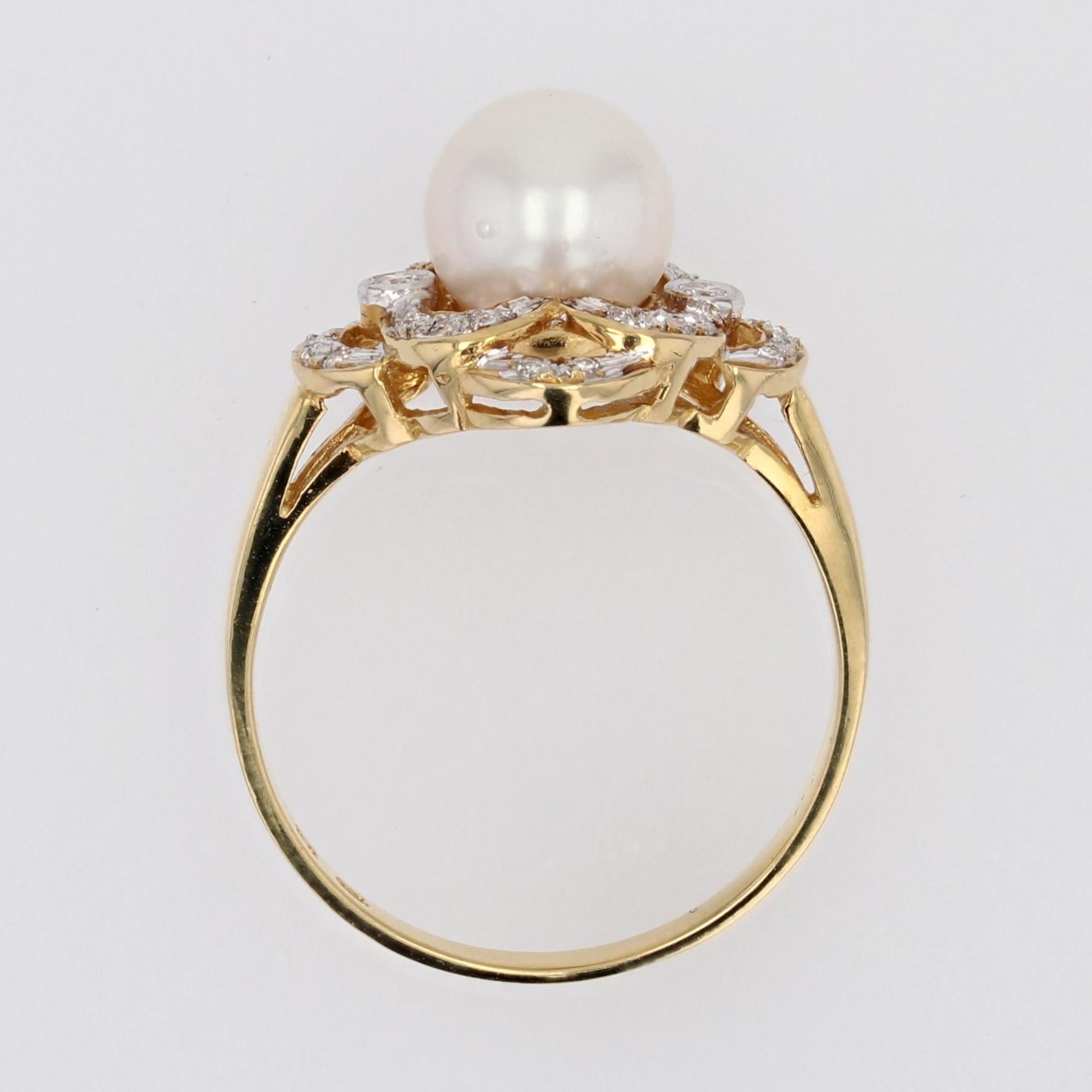 Modern Diamonds Akoya Cultured Pearl 18 Karat Yellow Gold Openwork Ring For Sale 12