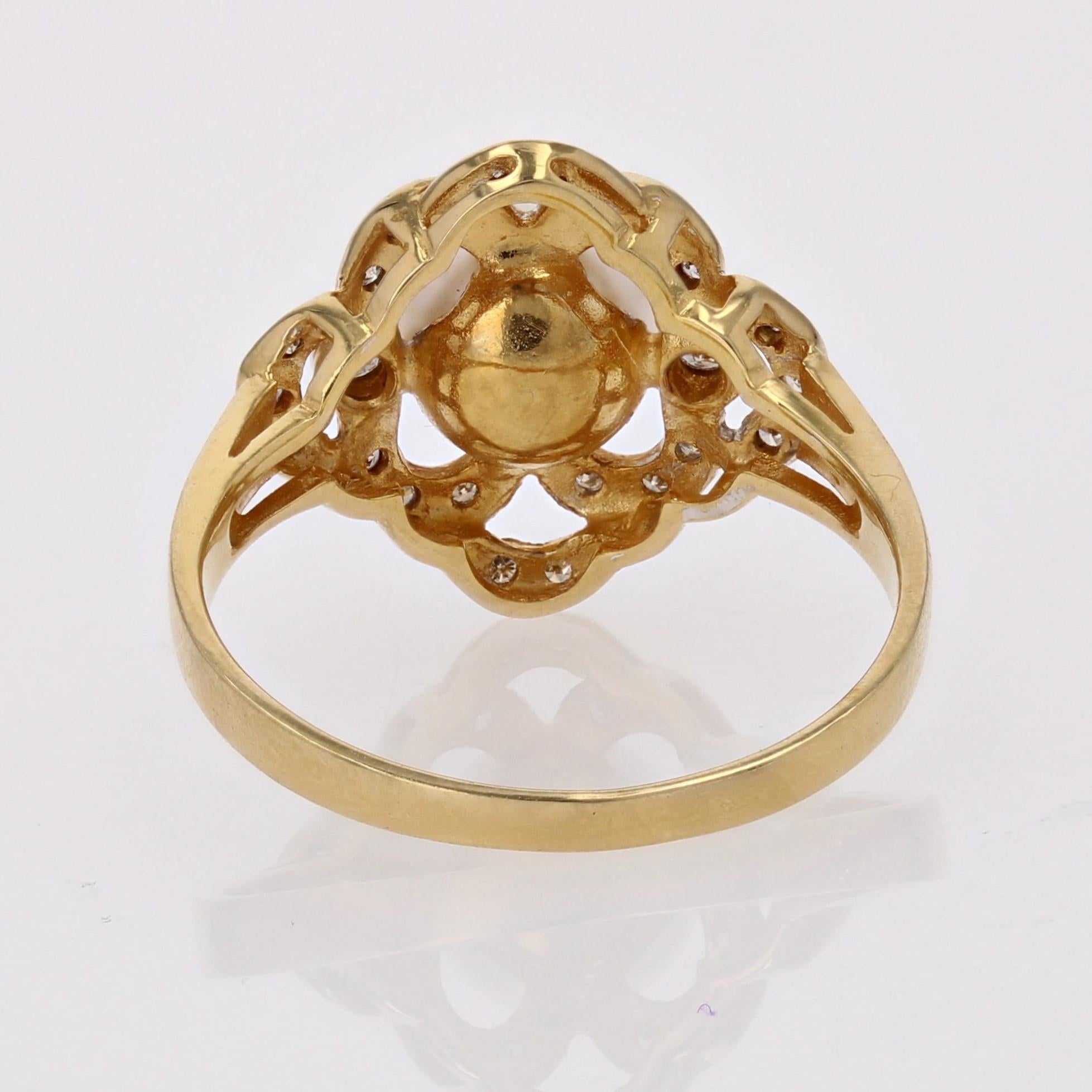 Modern Diamonds Akoya Cultured Pearl 18 Karat Yellow Gold Openwork Ring For Sale 13