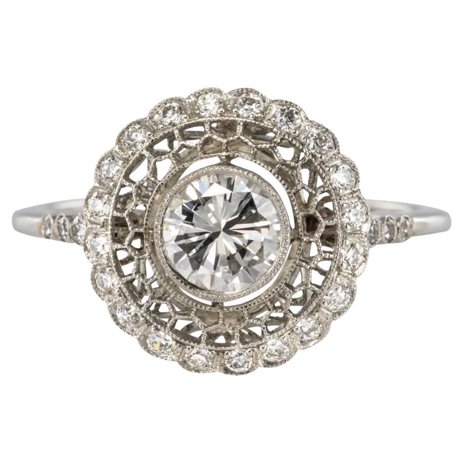 Modern Diamonds Platinum Lace Round Ring For Sale