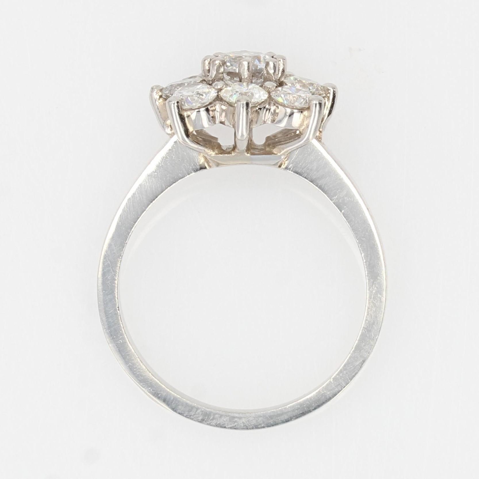 Modern Diamonds Platinum Square Engagement Daisy Ring For Sale 4
