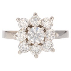 Modern Diamonds Platinum Square Engagement Daisy Ring
