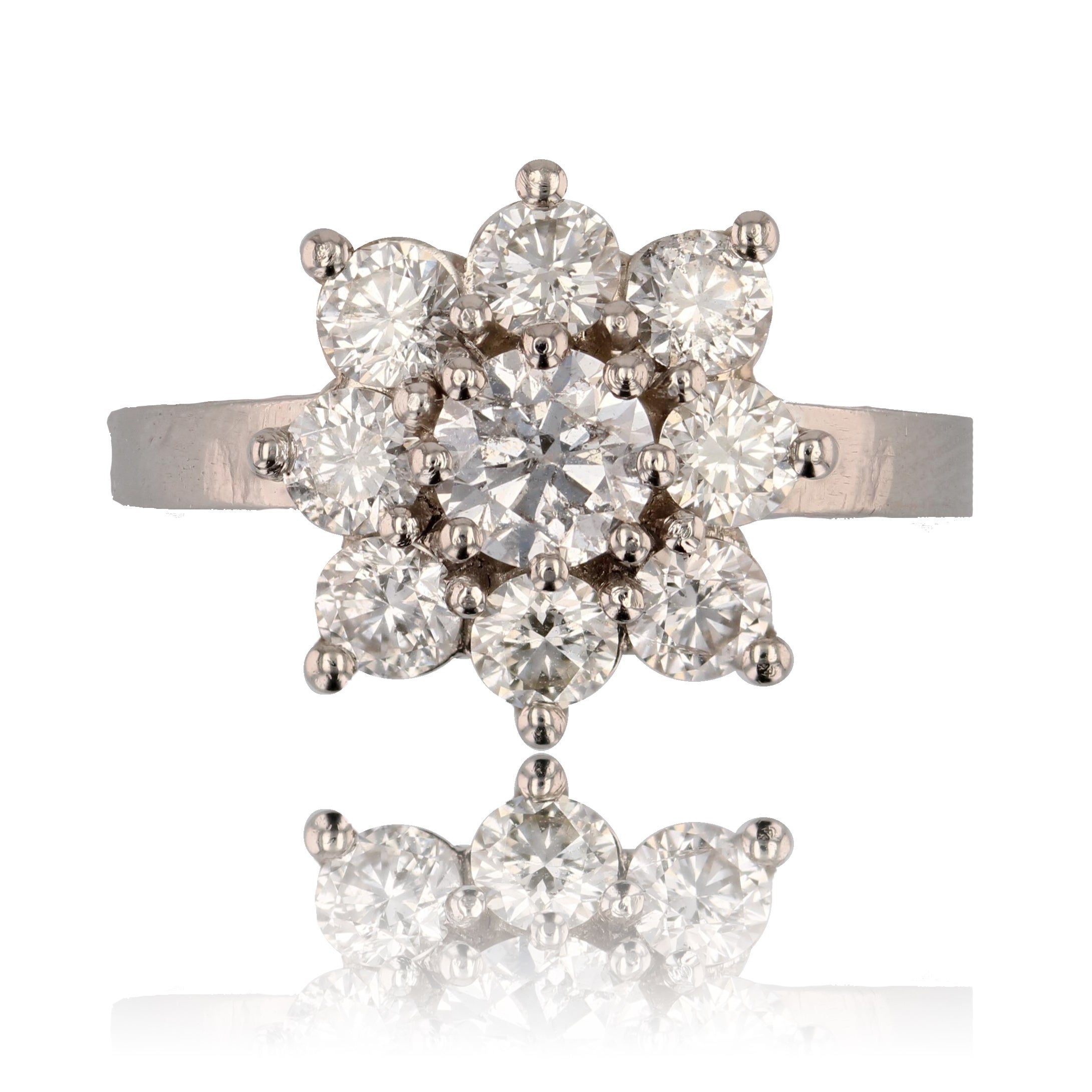 Modern Diamonds Platinum Square Engagement Daisy Ring