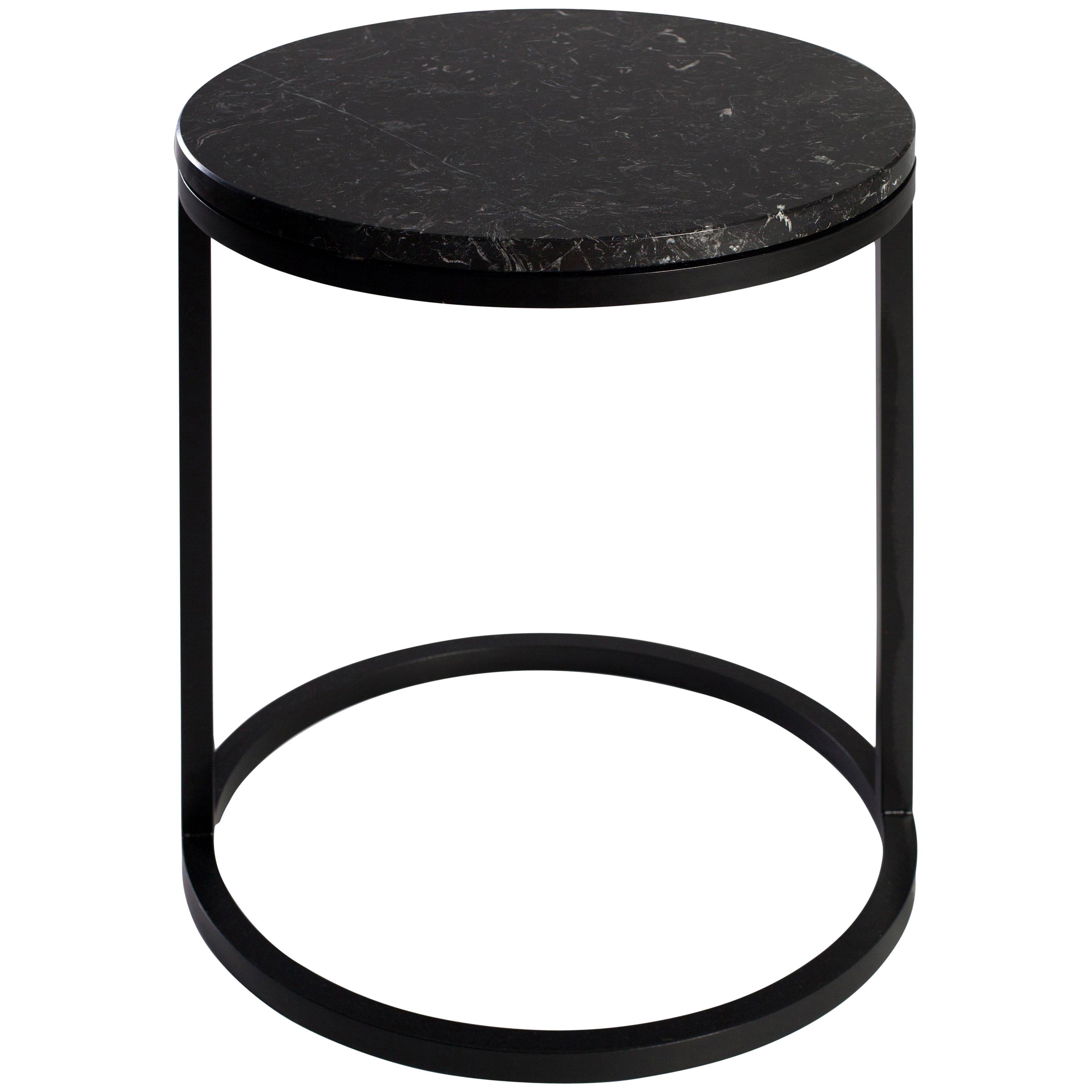 Mesa de Centro Redonda Diana Moderna en Latón Tintado y Mármol Negro Marquina