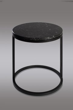 Modern Diana Round Coffee Table in Brass Tinted and Black Marquina Marble