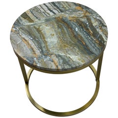 Modern Diana Round Coffee Table in Brass Tinted and Strati Di Pietra Marble