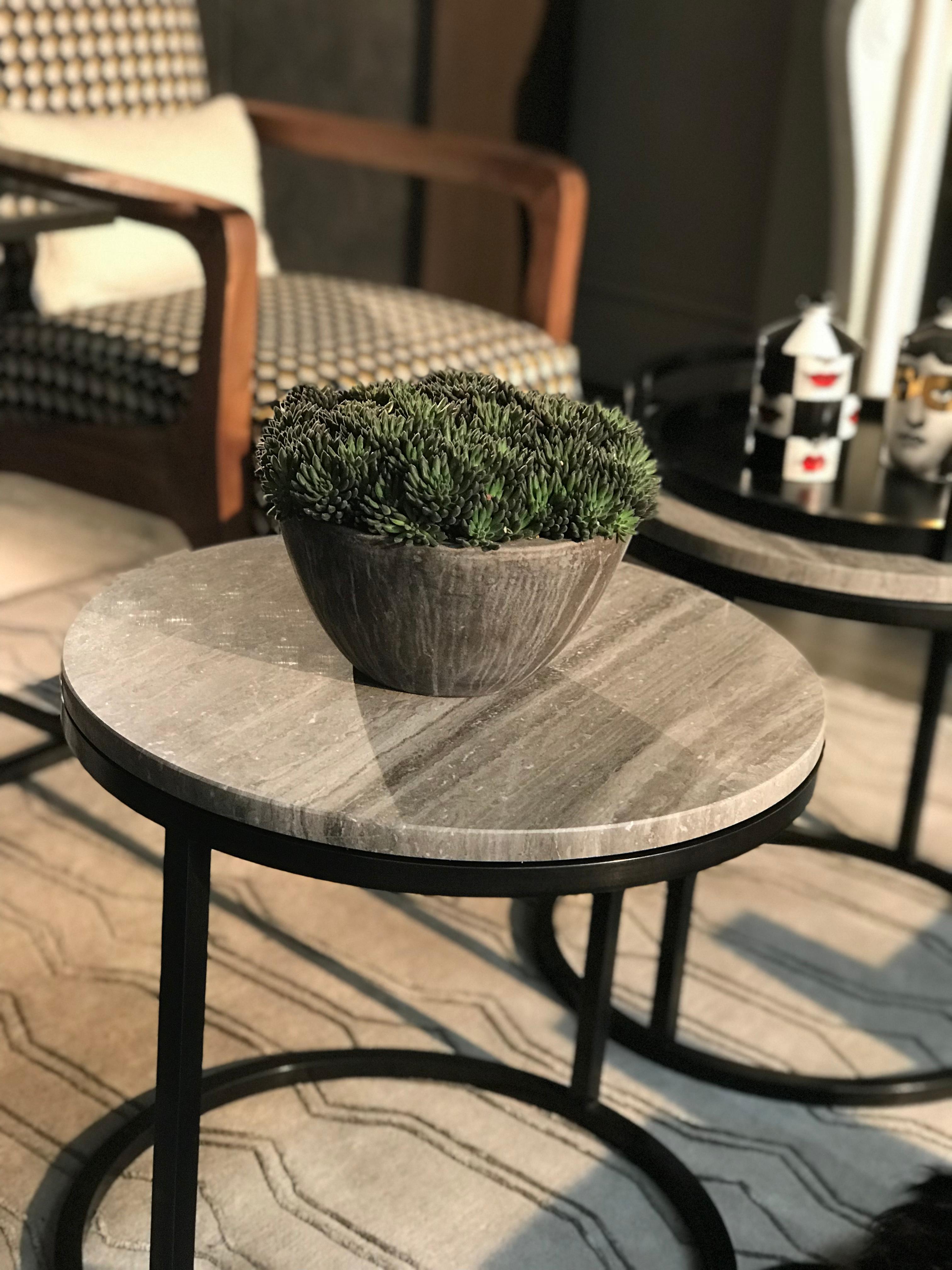 Modern Diana Round Coffee Table in Steel Powder Coated and Marble 2