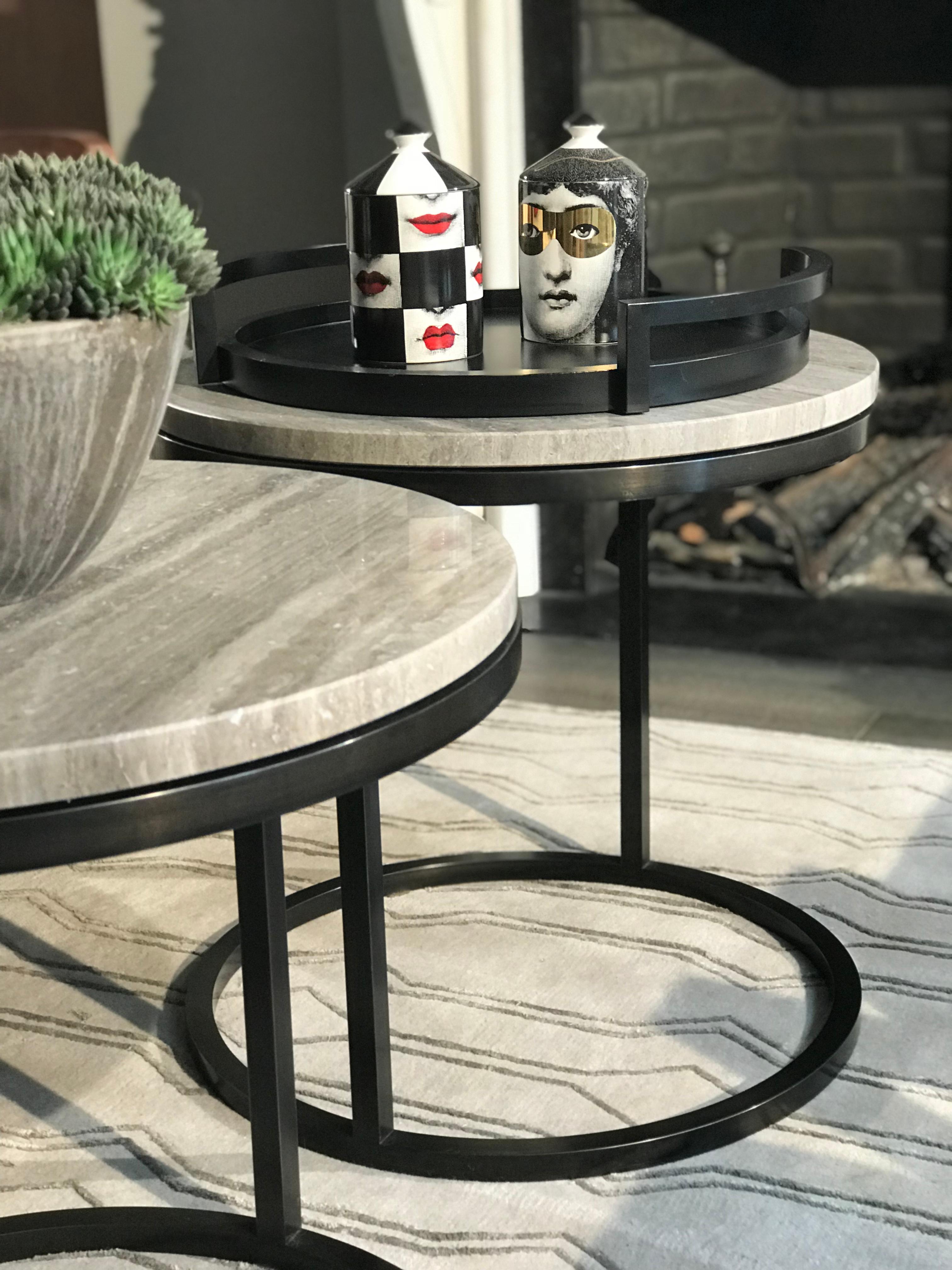 Modern Diana Round Coffee Table in Steel Powder Coated and Marble 4