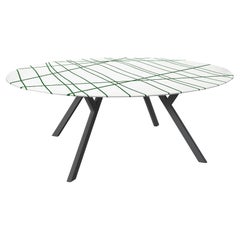 Modern Dietiker Felber T14 Round Wood Table in Custom Green Zebra Pattern