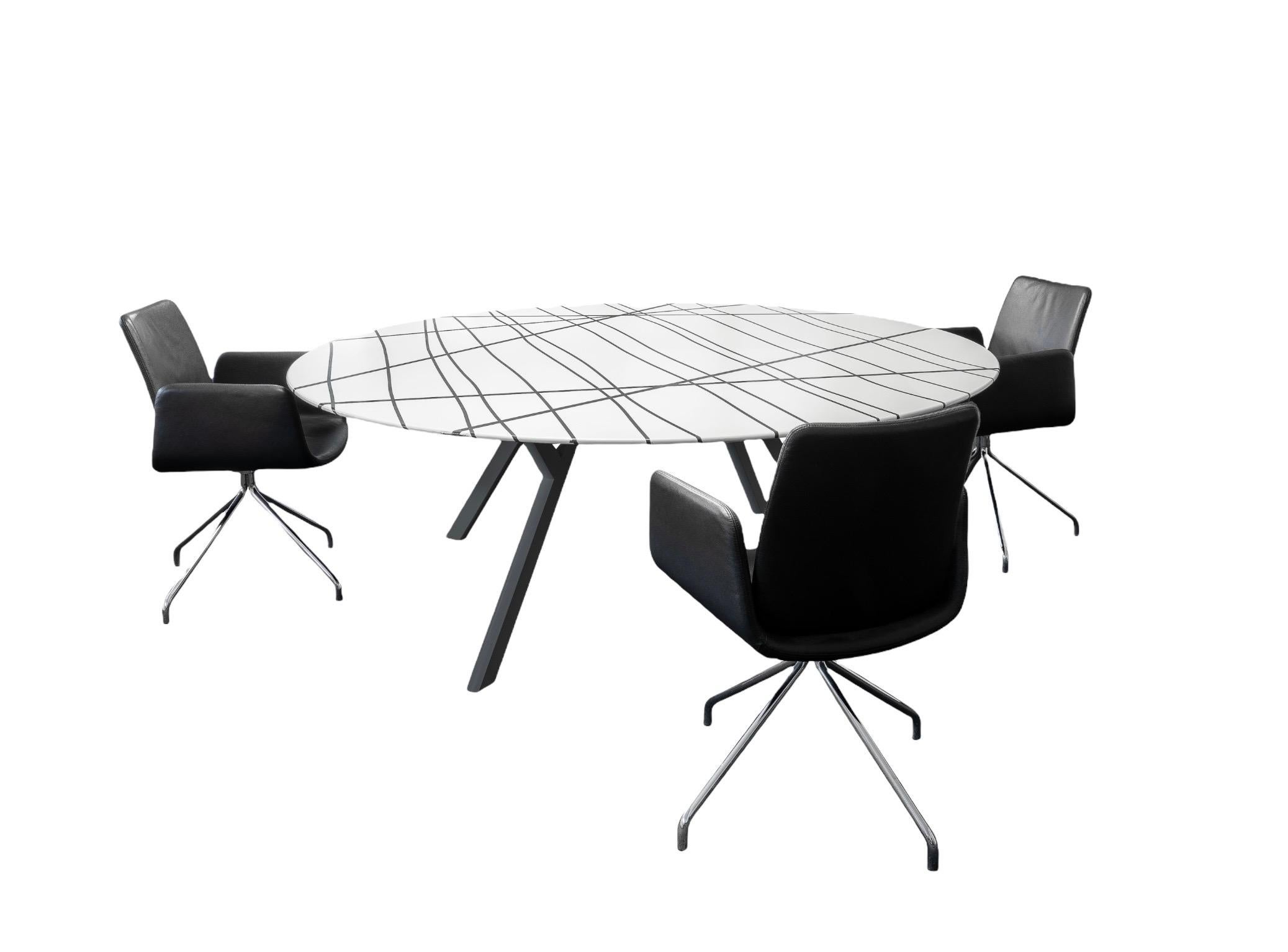 European Modern Dietiker Felber T14 Round Wood Table in Custom Zebra Pattern For Sale