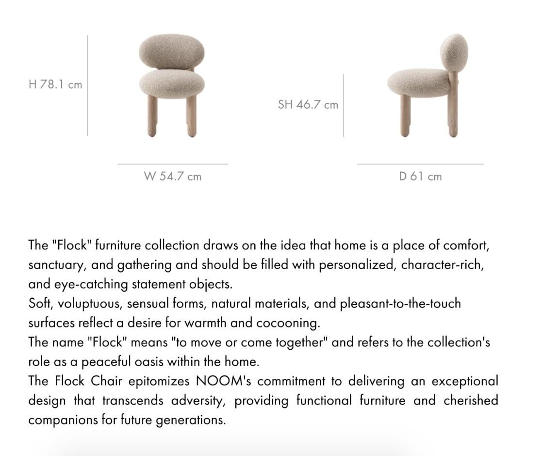 Flock Contemporary Dining Chair with wooden ash legs  Minimalist Design by NOOM In New Condition For Sale In Paris, FR