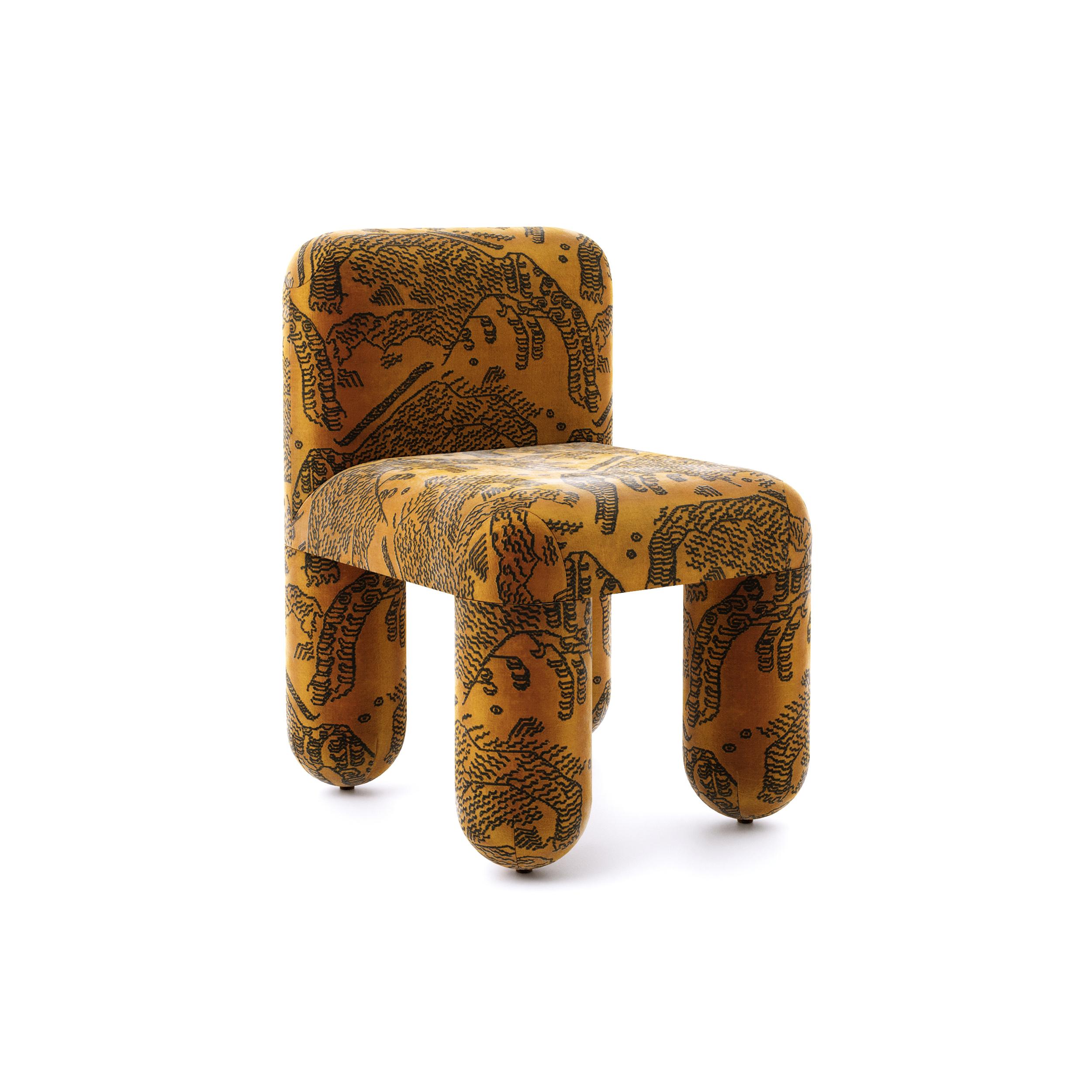Ukrainian Modern Dining Chair Hello in Dedar Tiger Mountain white jacquard velvet by Noom For Sale