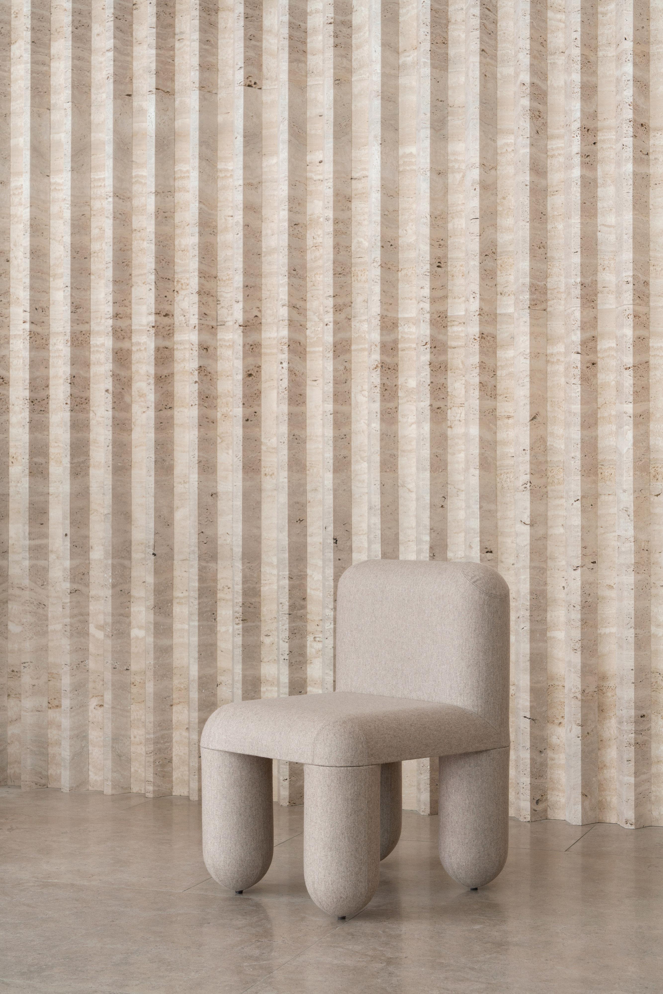 Modern Dining Chair Hello in Dedar Tiger Mountain white jacquard velvet by Noom In New Condition For Sale In Paris, FR