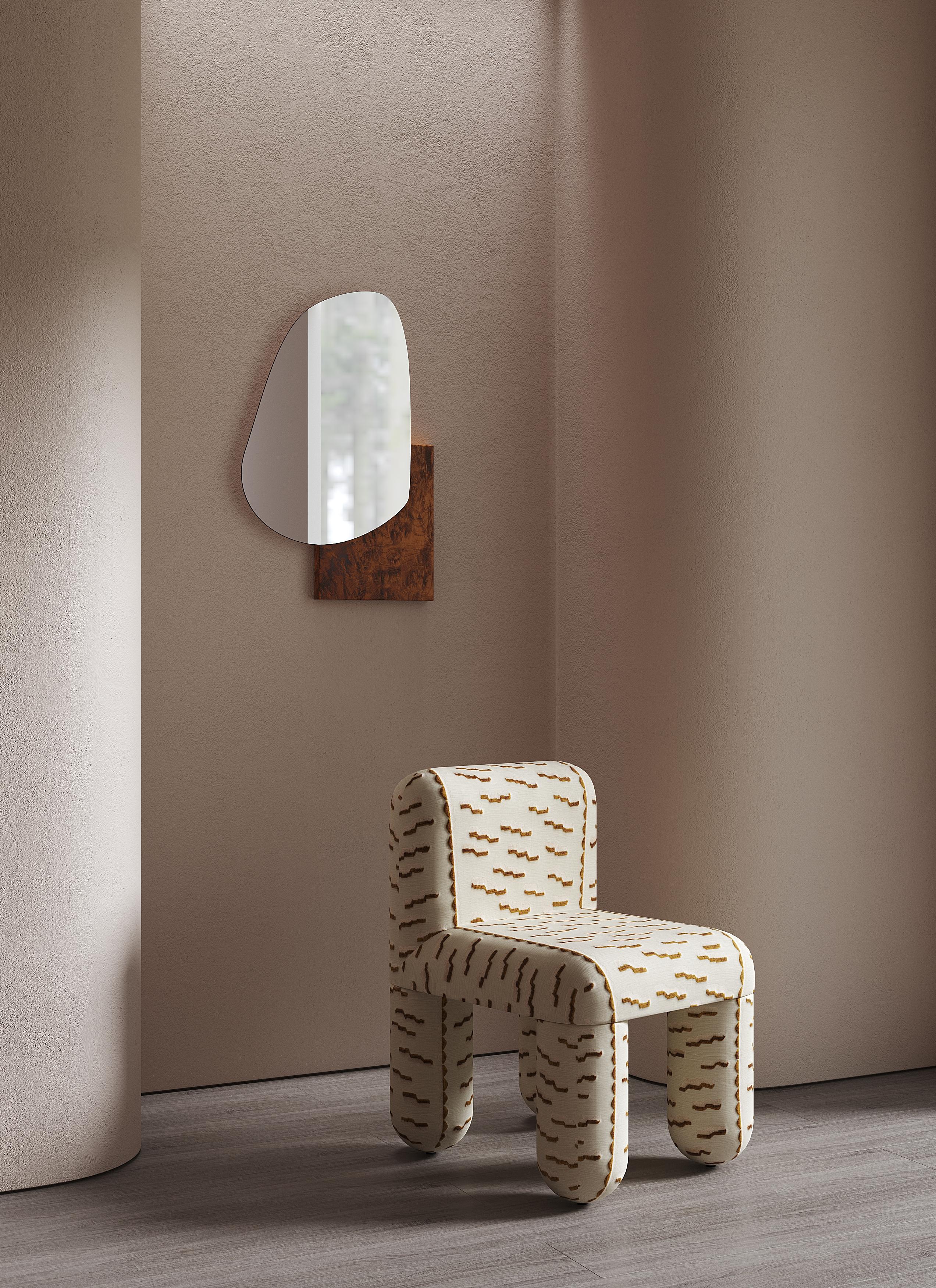 Modern Dining Chair Hello in Dedar Tiger Mountain white jacquard velvet by Noom For Sale 2