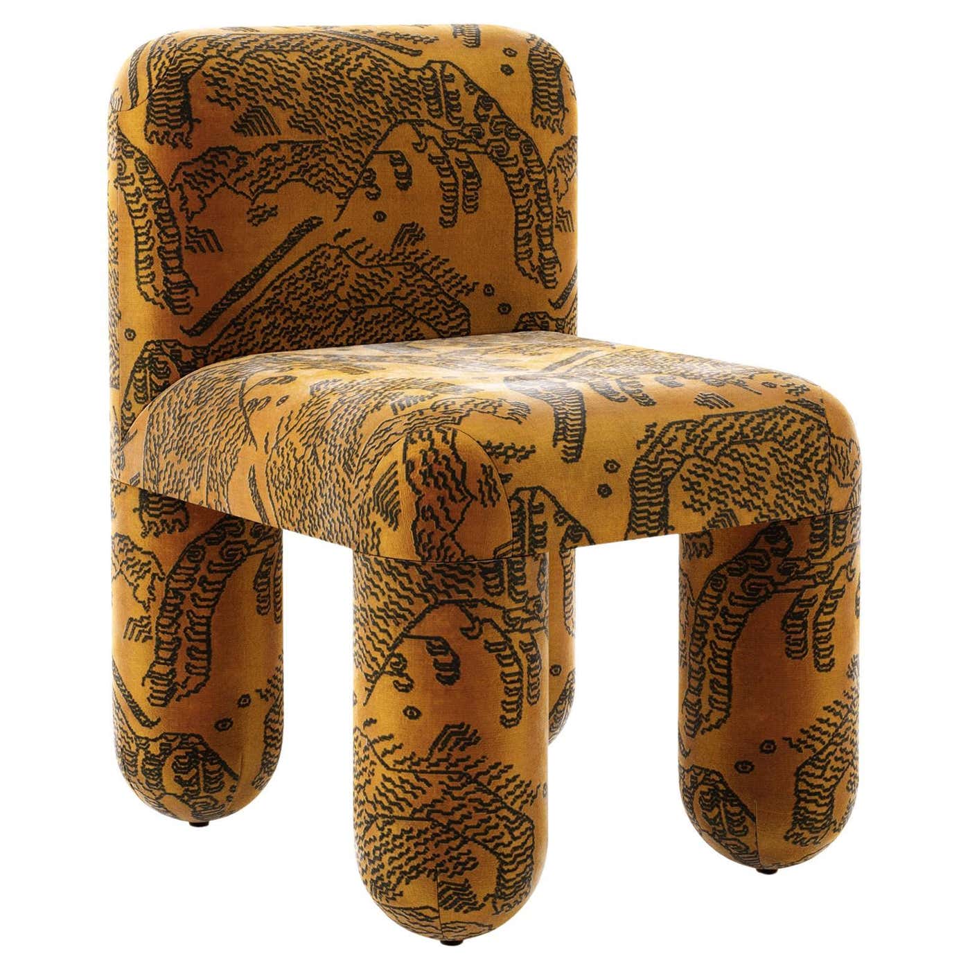 Hello Chair Modern Dining Chair Hello in Dedar Tiger Mountain jacquard velvet by ...