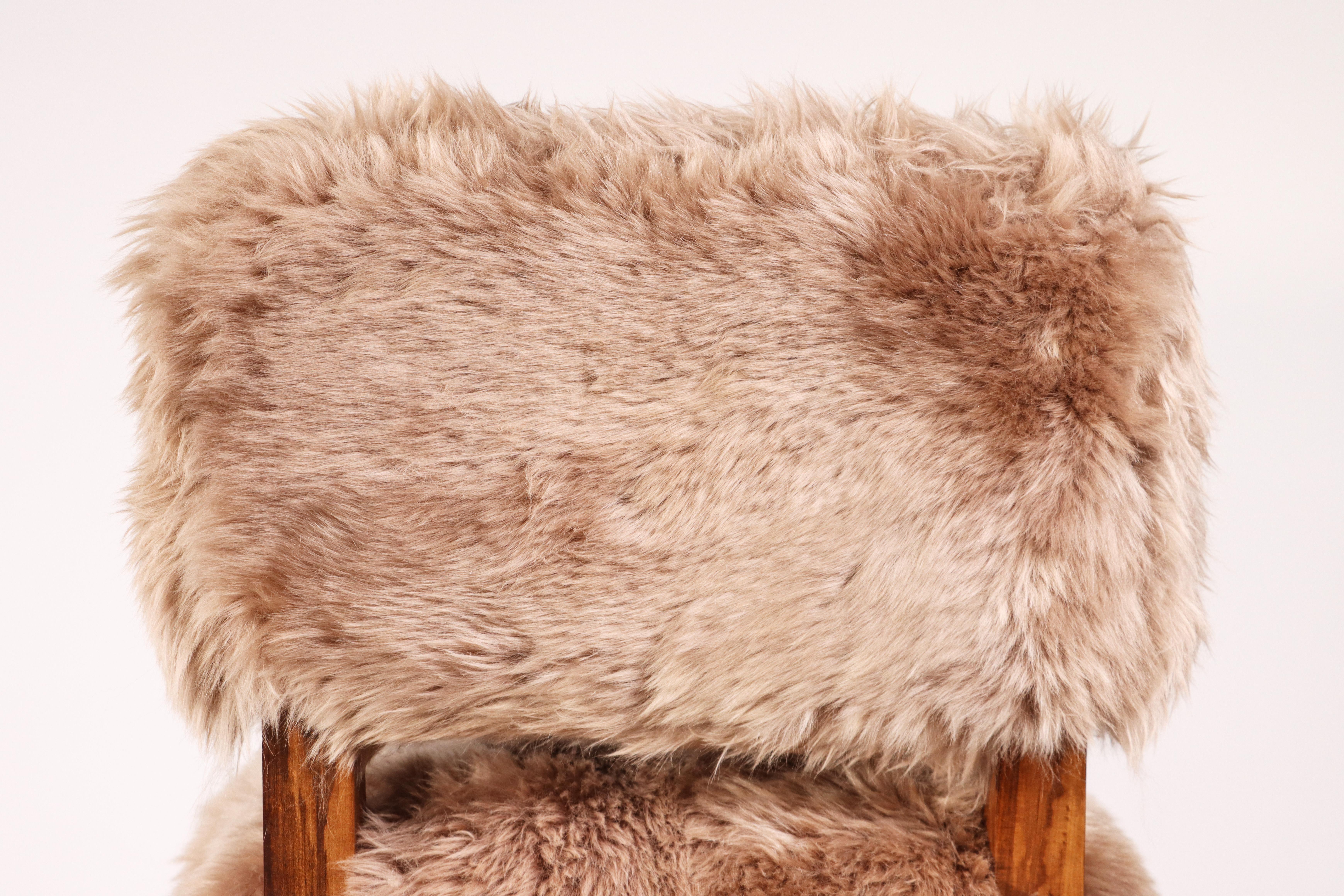 Modern Dining Chair in Exotic Wood and Sheepskin from Costantini, Bruno Ovino For Sale 3