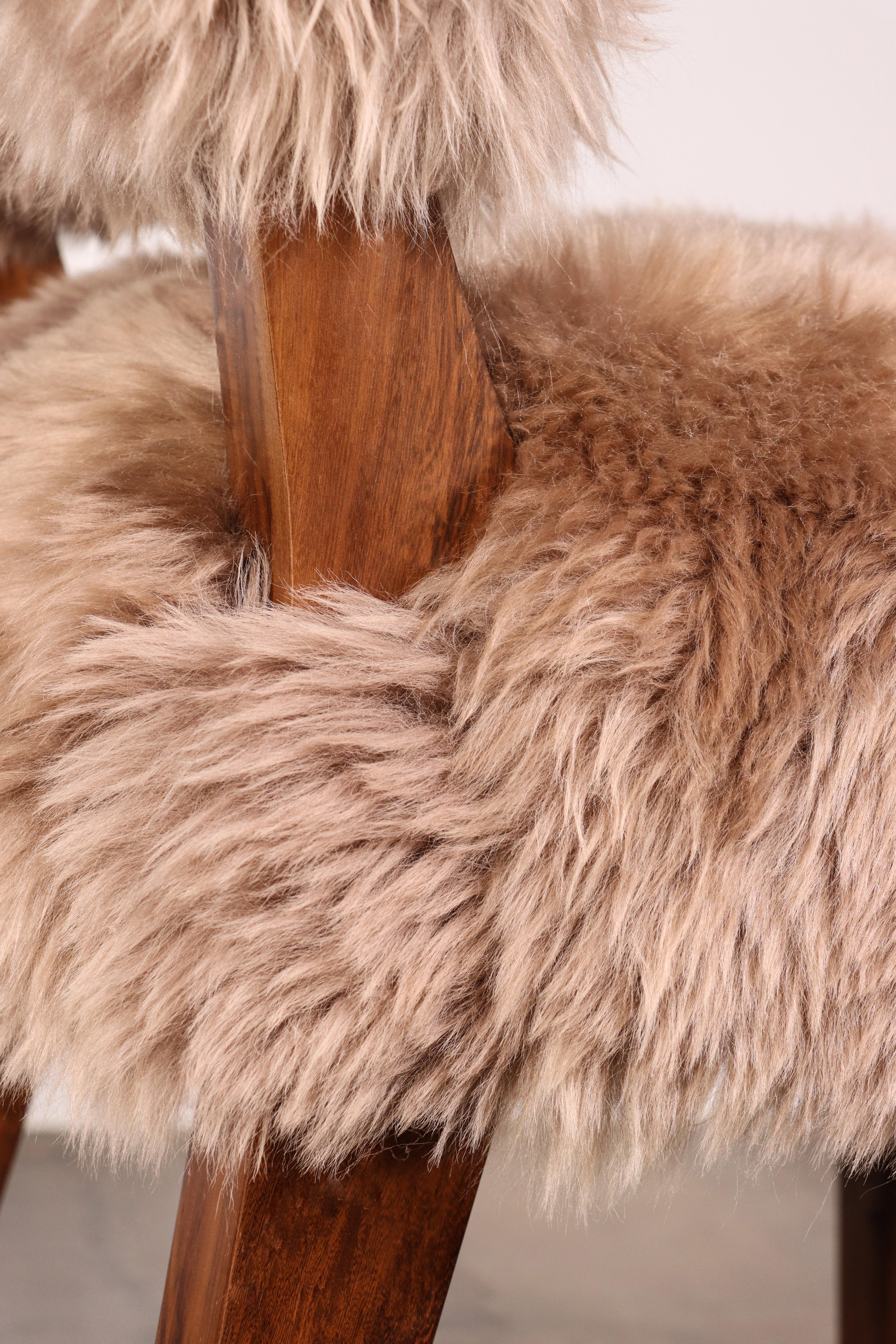 Modern Dining Chair in Exotic Wood and Sheepskin from Costantini, Bruno Ovino For Sale 4